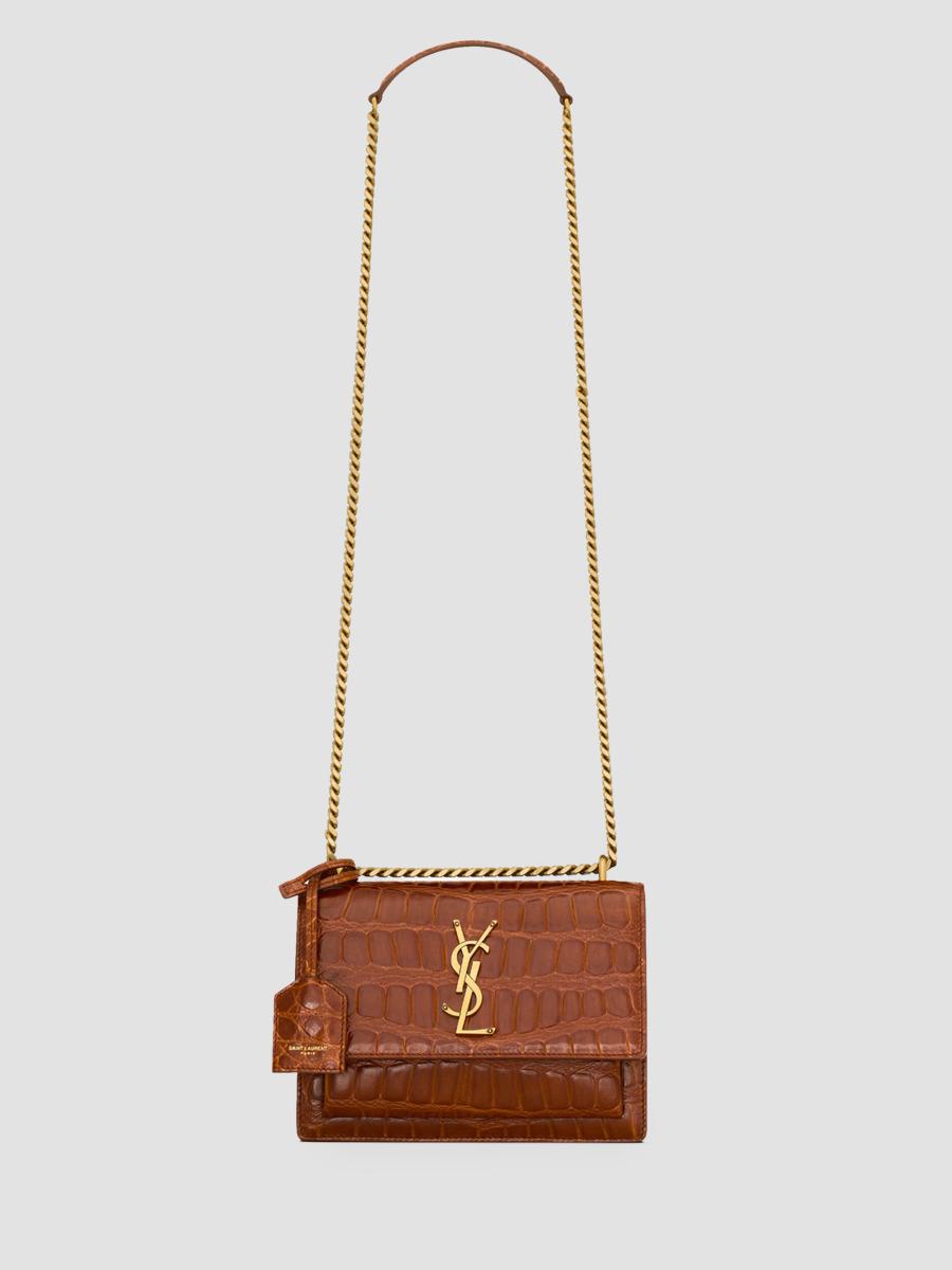 Saint Laurent Sunset Shoulder Bag in Crocodile Embossed Leather