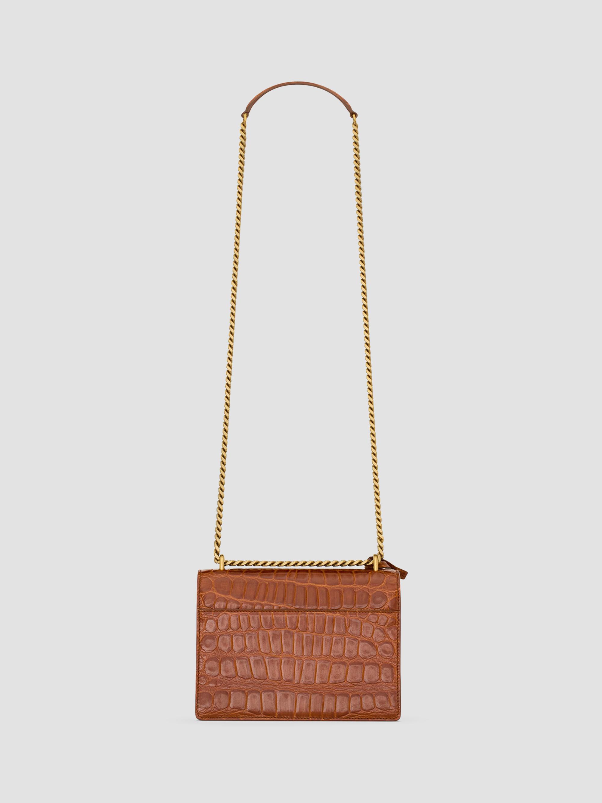 Saint Laurent Sunset Shoulder Bag in Crocodile Embossed Leather