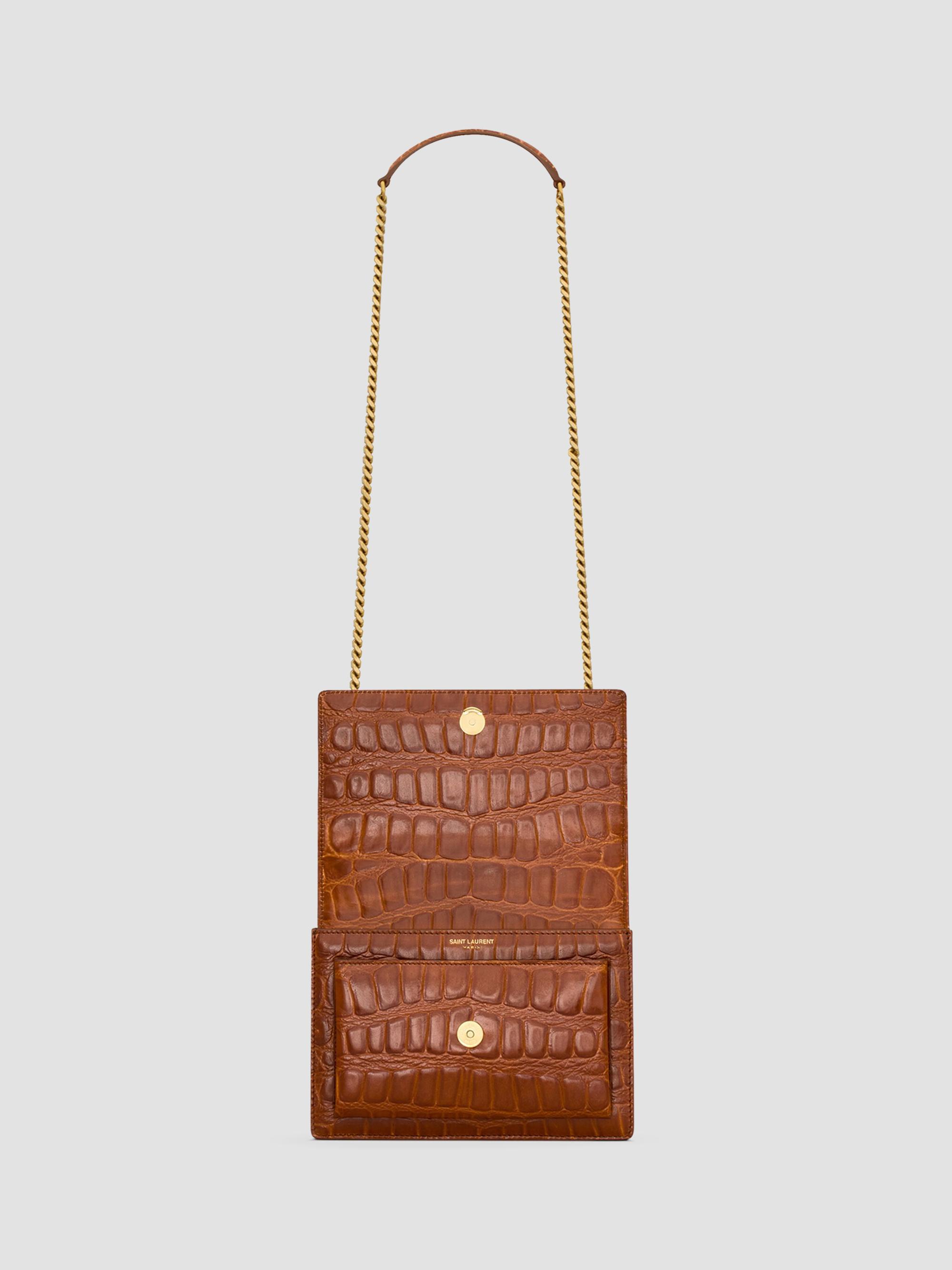 Saint Laurent Sunset Shoulder Bag in Crocodile Embossed Leather