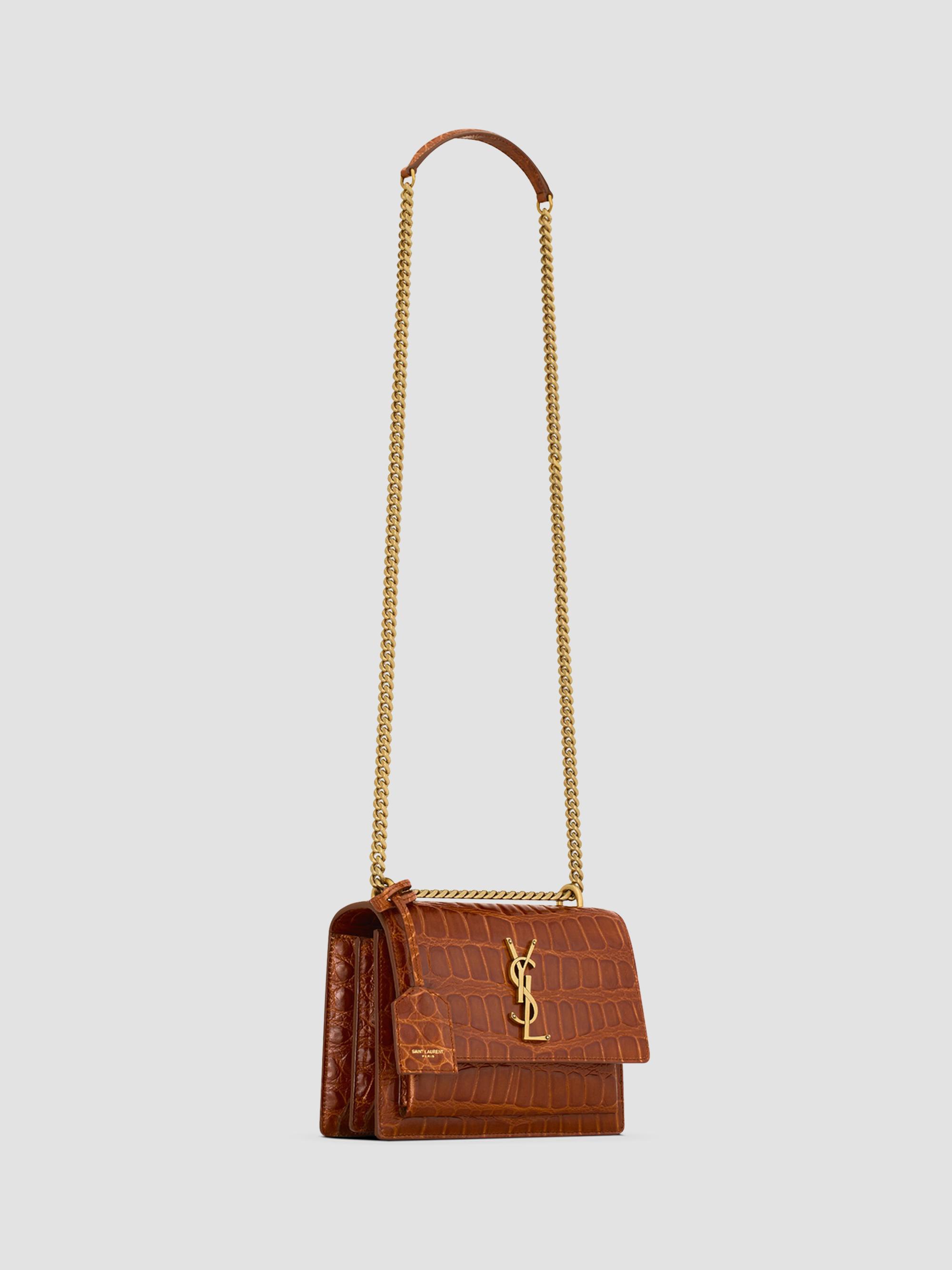 Saint Laurent Sunset Shoulder Bag in Crocodile Embossed Leather