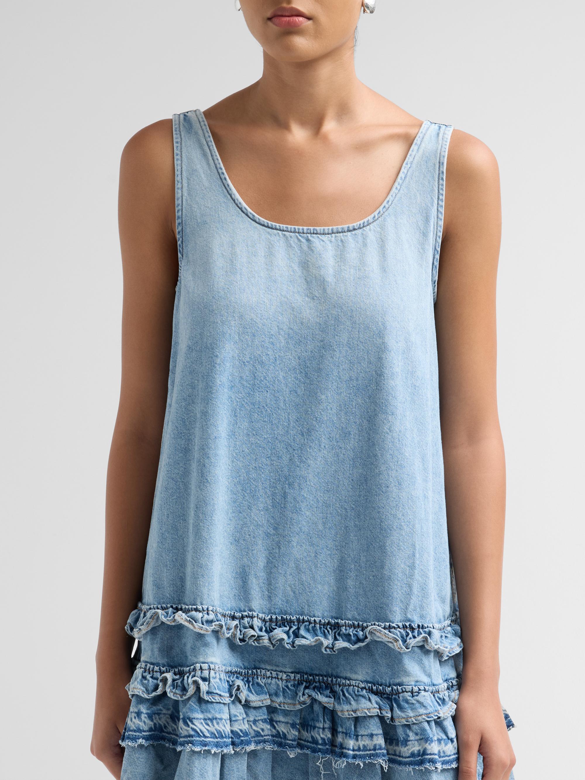 Ganni Women's Lightweight Denim Frill Mini Dress - Light Blue Vintage | Thumbnail 5