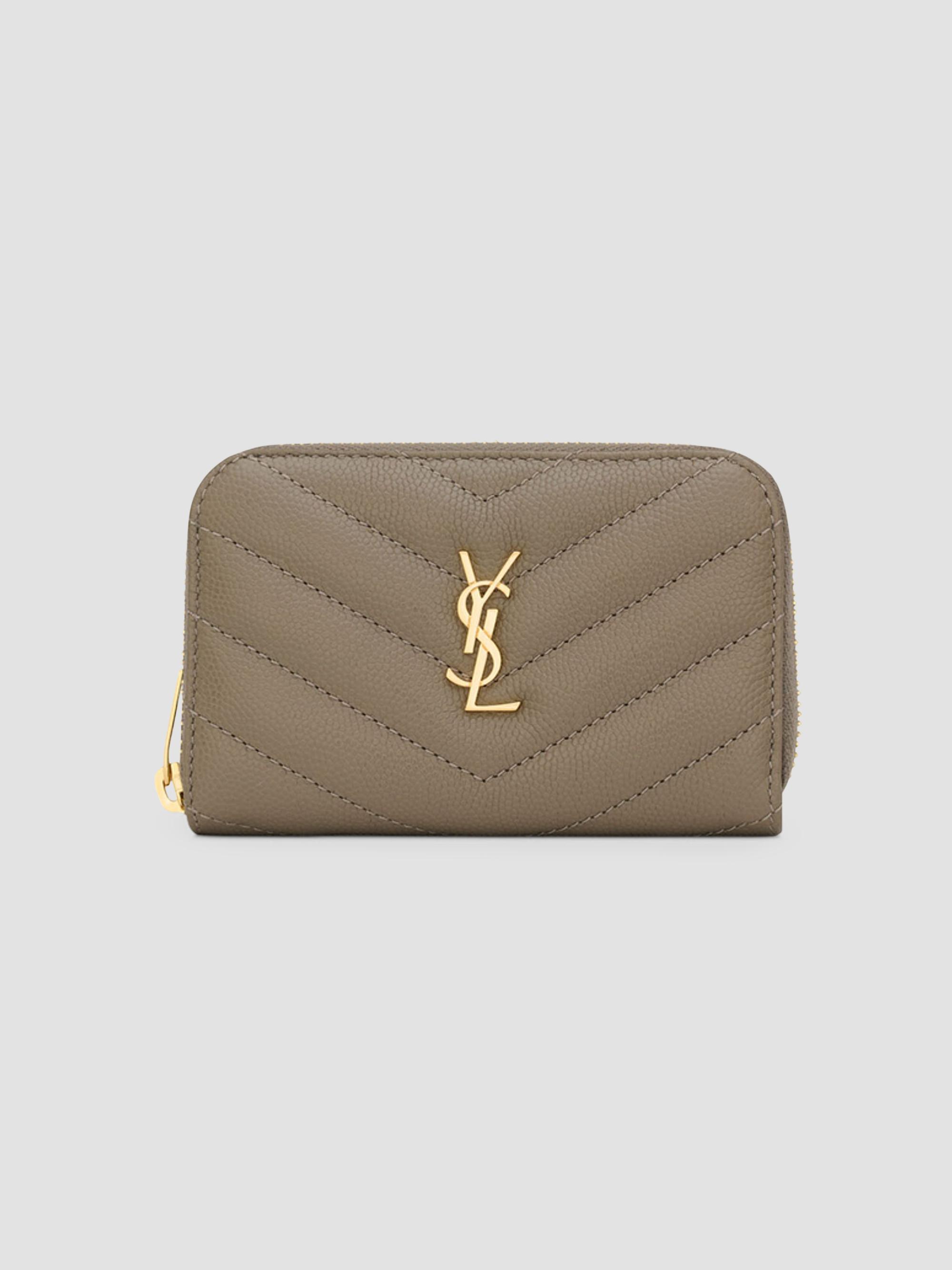 Saint Laurent Cassandre Matelassé Compact Tri Fold Wallet In Grain