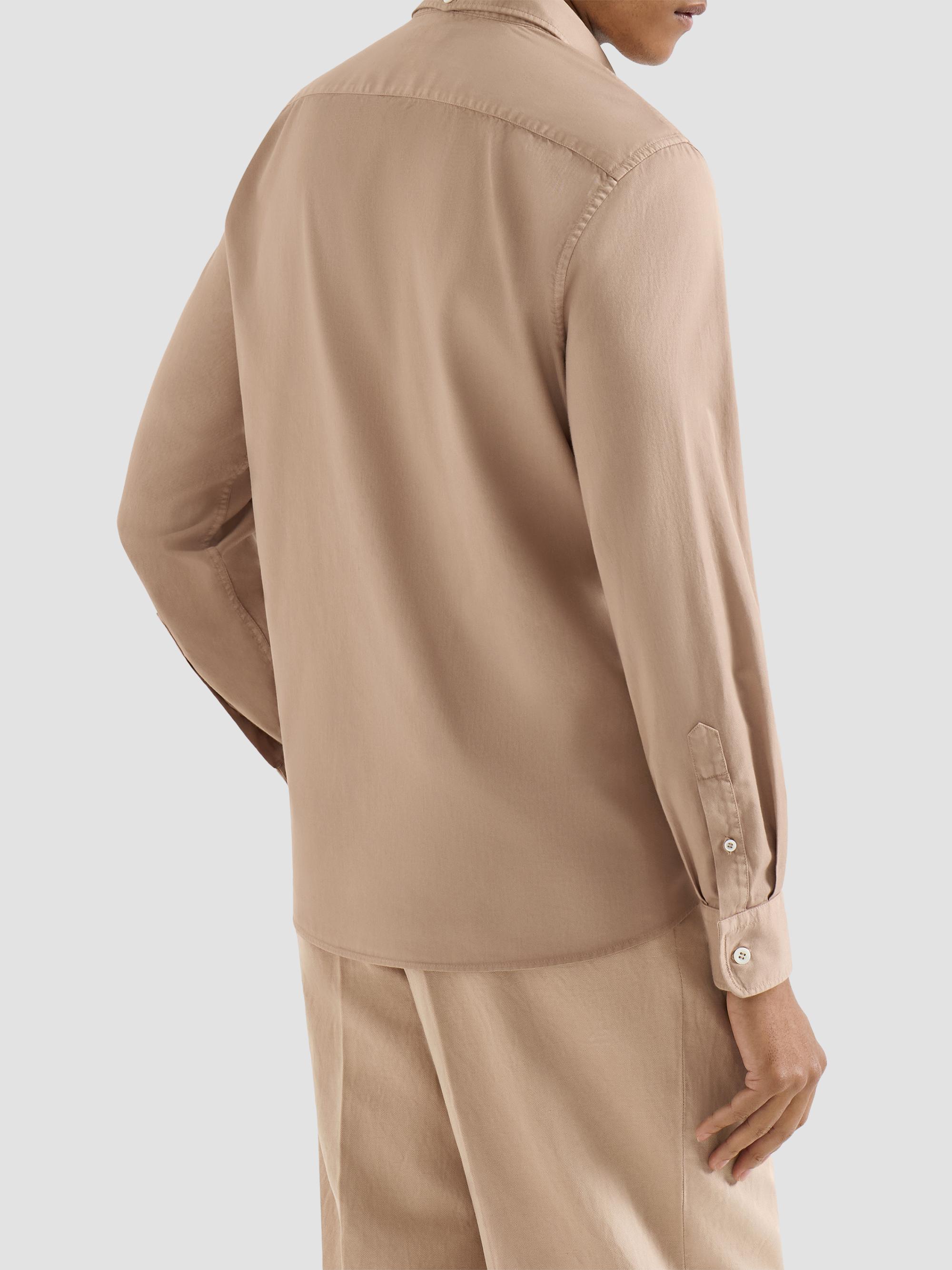 Brunello Cucinelli Men's Garment Dyed Easy Fit Shirt in Cotton Twill - Tobacco | Thumbnail 3