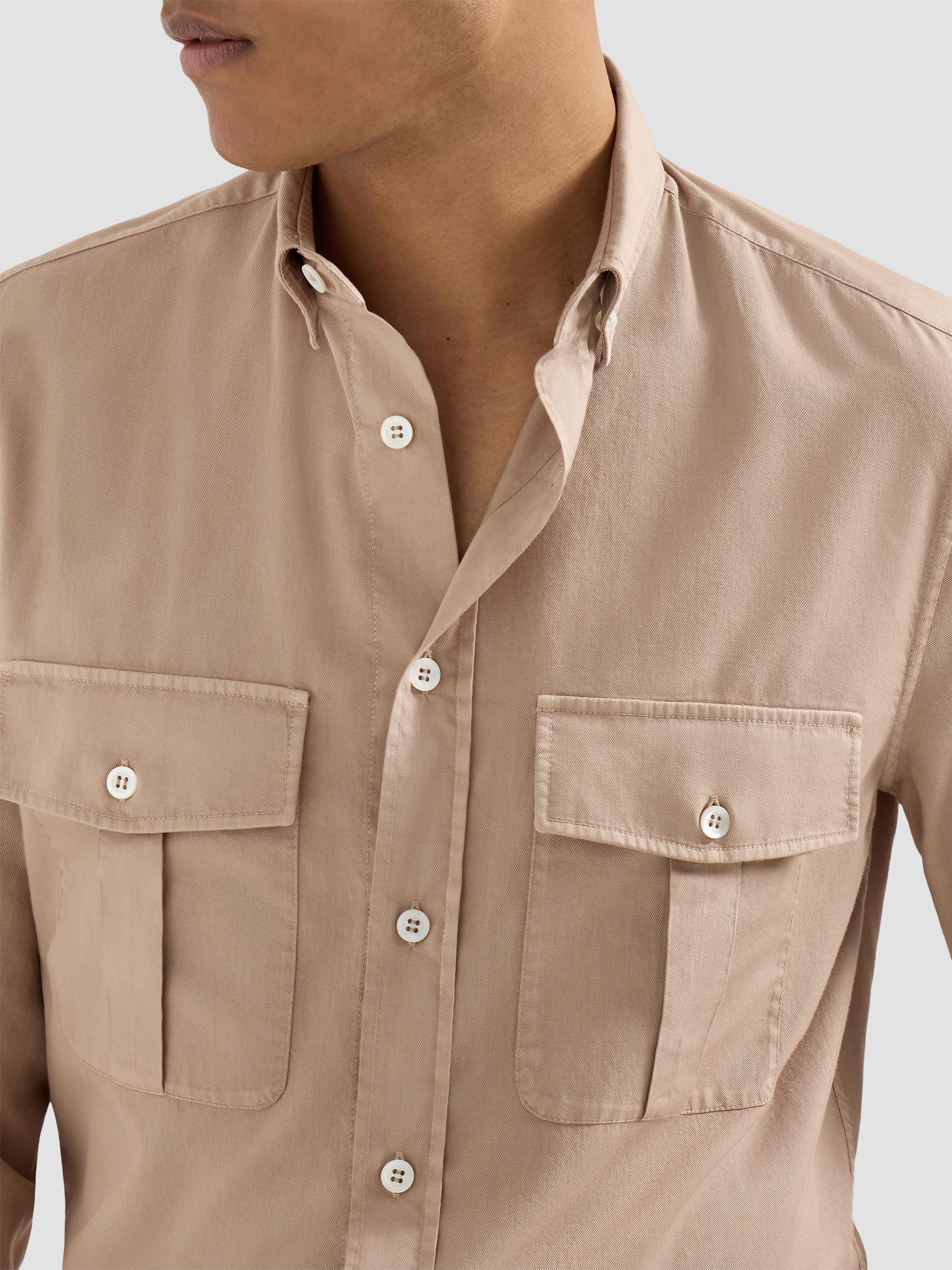 Brunello Cucinelli Men's Garment Dyed Easy Fit Shirt in Cotton Twill - Tobacco | Thumbnail 5