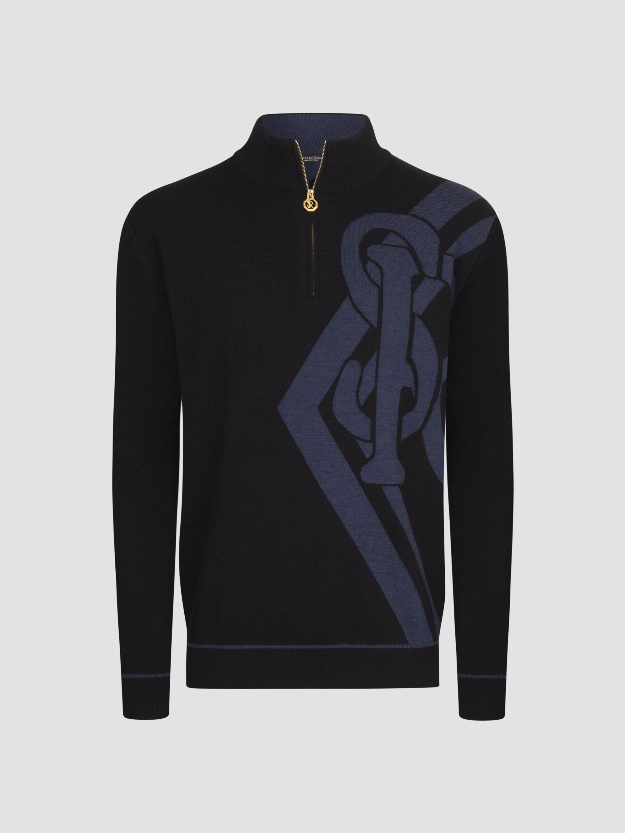Stefano Ricci Men's Zip Mock Neck Sweater - Black