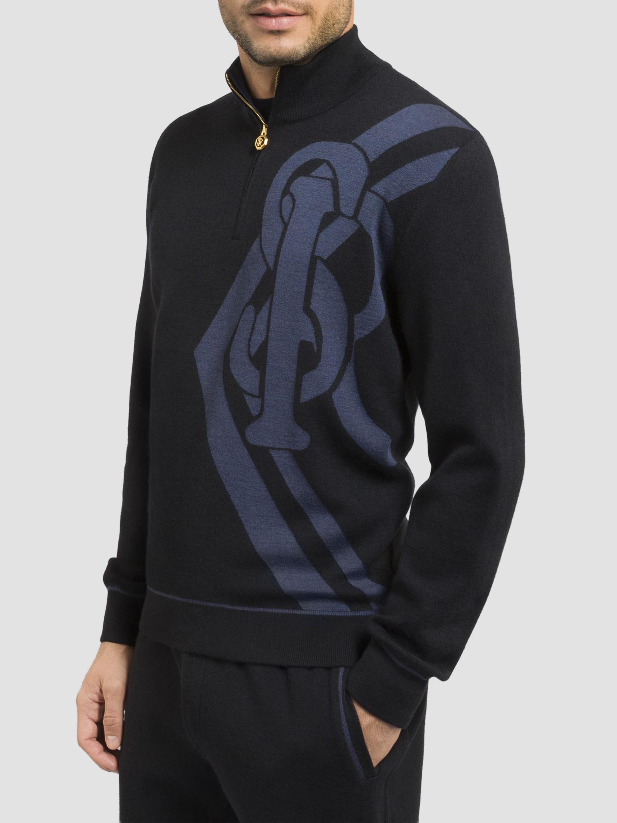 Stefano Ricci Men's Zip Mock Neck Sweater - Black | Thumbnail 3