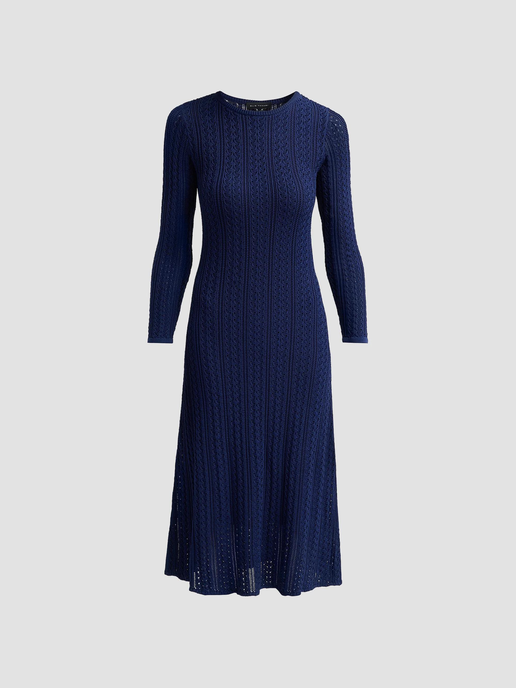 tahari a line dress Elie Women's Julietta Cable-Knit Long-Sleeve Midi Sweater Evening dress Color:Morandi Purple NEWDRESSES KissProm Purple - A Mock turtleneck