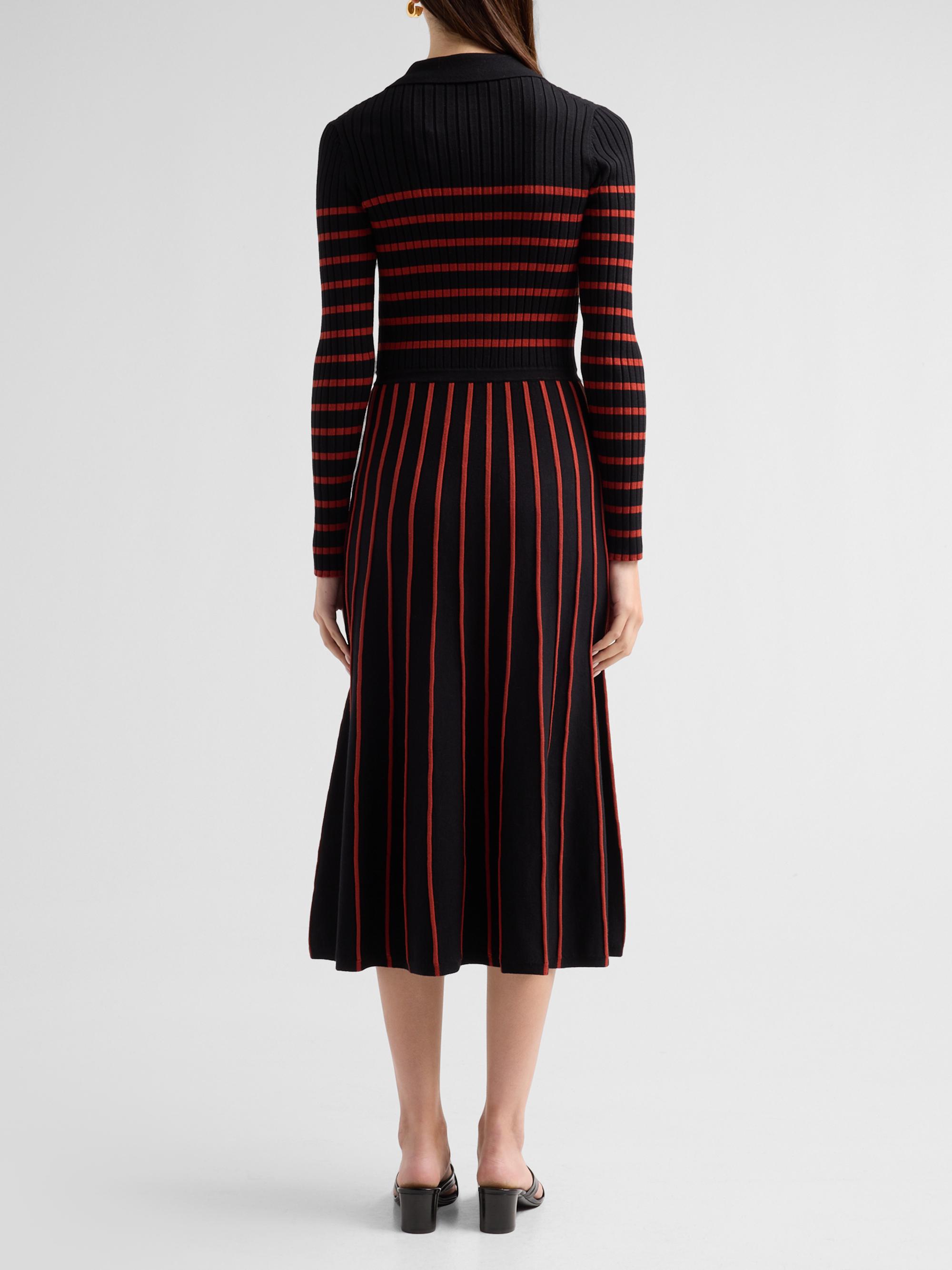 eloise striped rib-knit pleated midi dress Elie Tahari The Elodie Ribbed Sweater 24ONAM