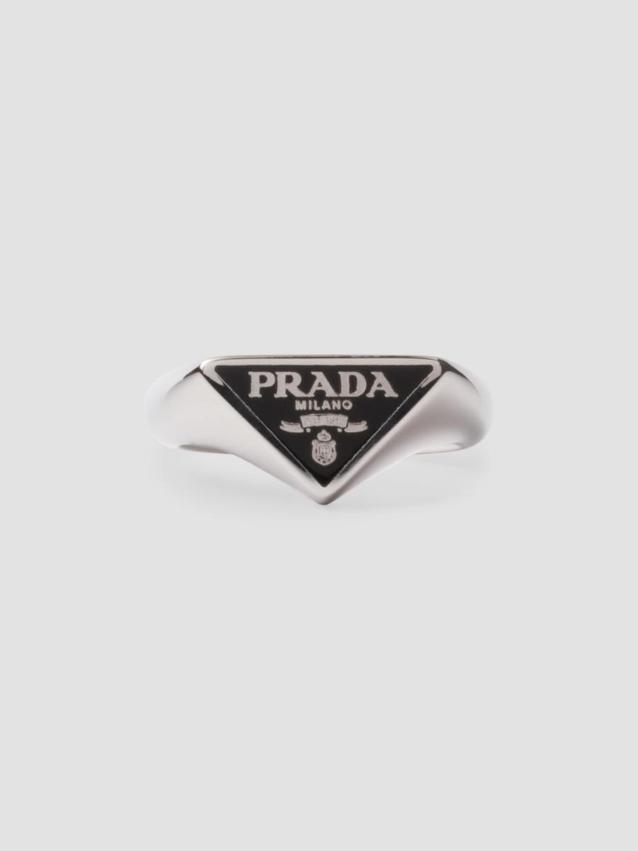 Prada Men's Enameled Silver Ring In Black