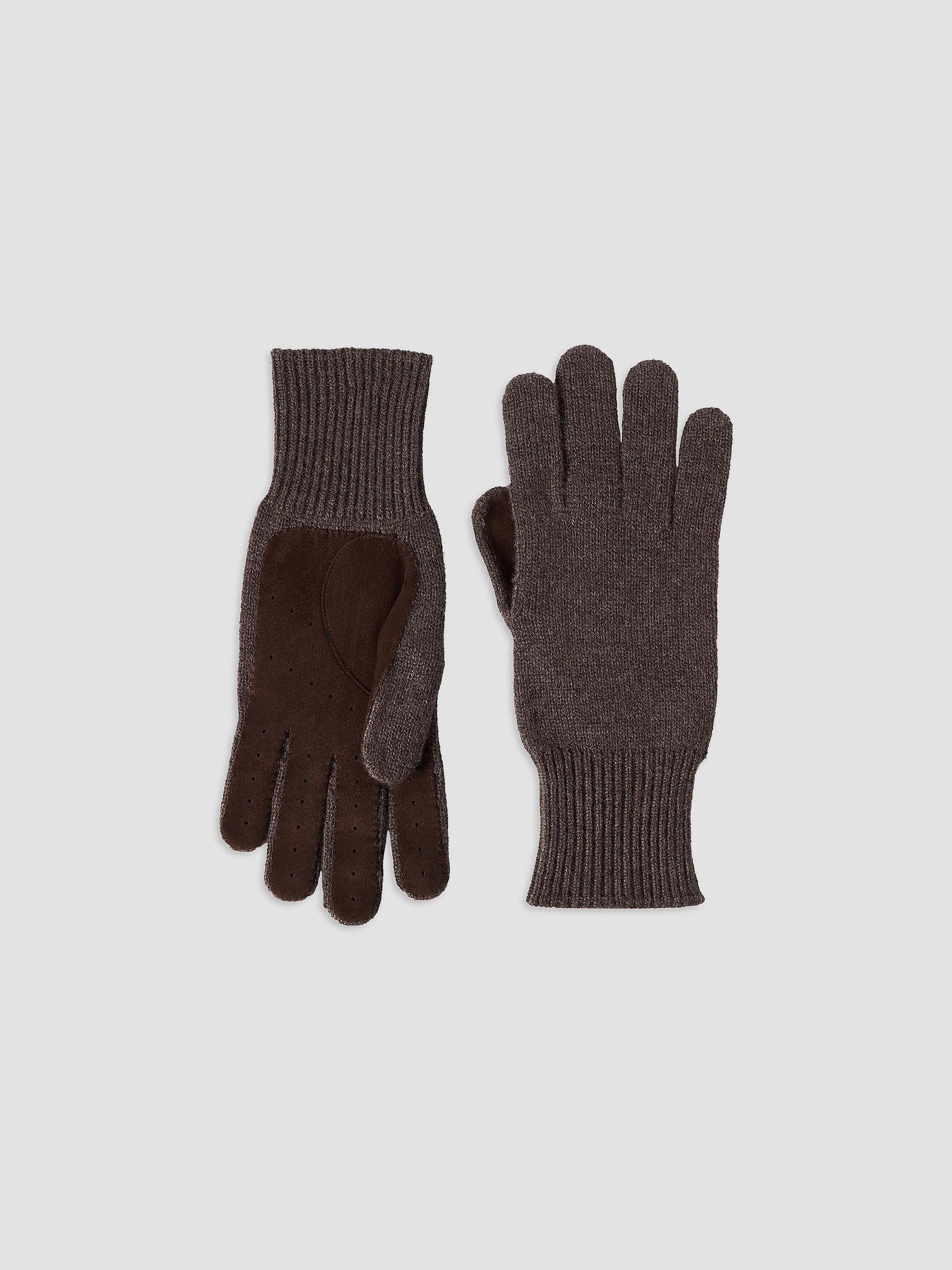 Brunello Cucinelli Men's Cashmere Knit Gloves with Suede Palm - Brown