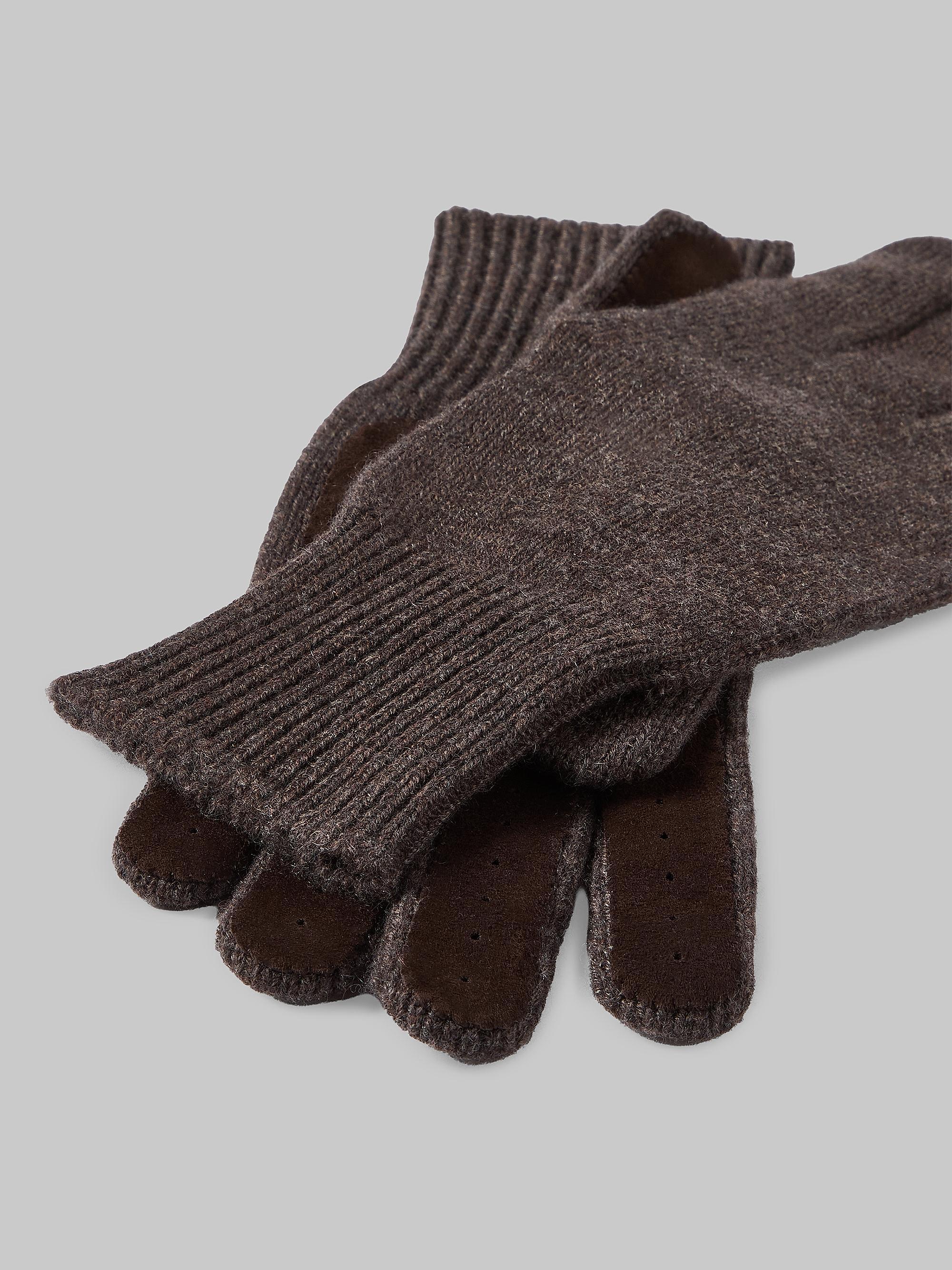 Brunello Cucinelli Men's Cashmere Knit Gloves with Suede Palm - Brown | Thumbnail 2