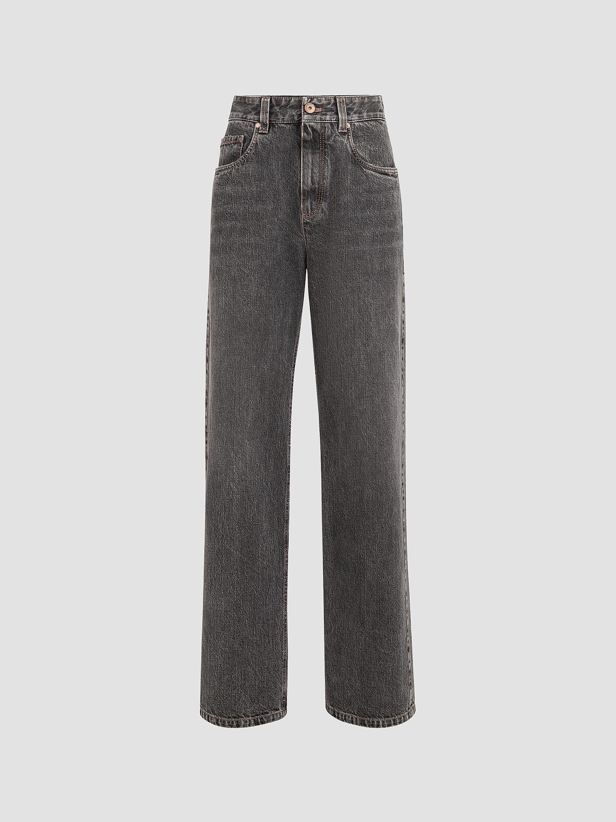Brunello Cucinelli Women's Authentic Denim Contemporary Loose Jeans with Monili - Dark Grey