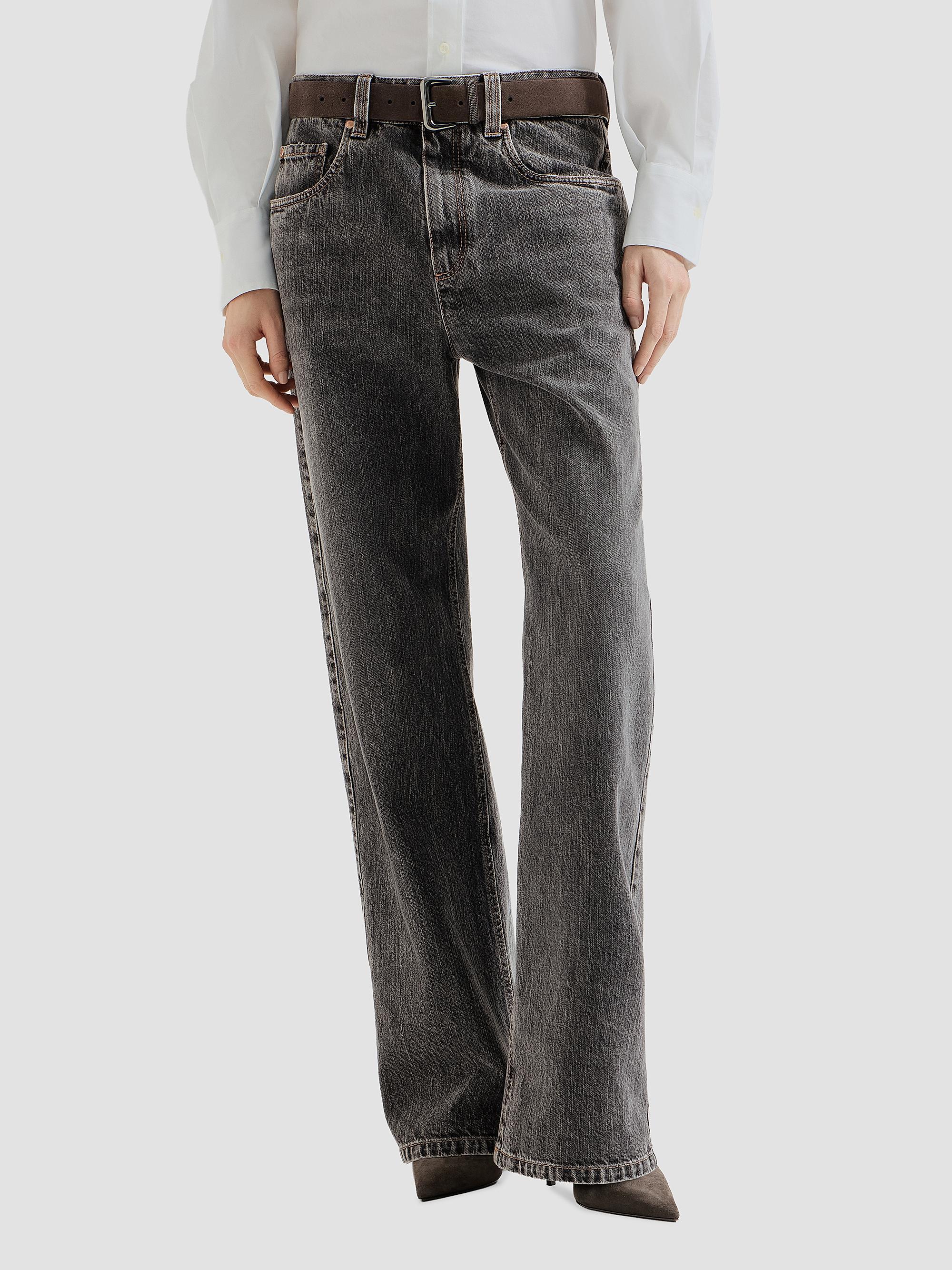 Brunello Cucinelli Women's Authentic Denim Contemporary Loose Jeans with Monili - Dark Grey | Thumbnail 2