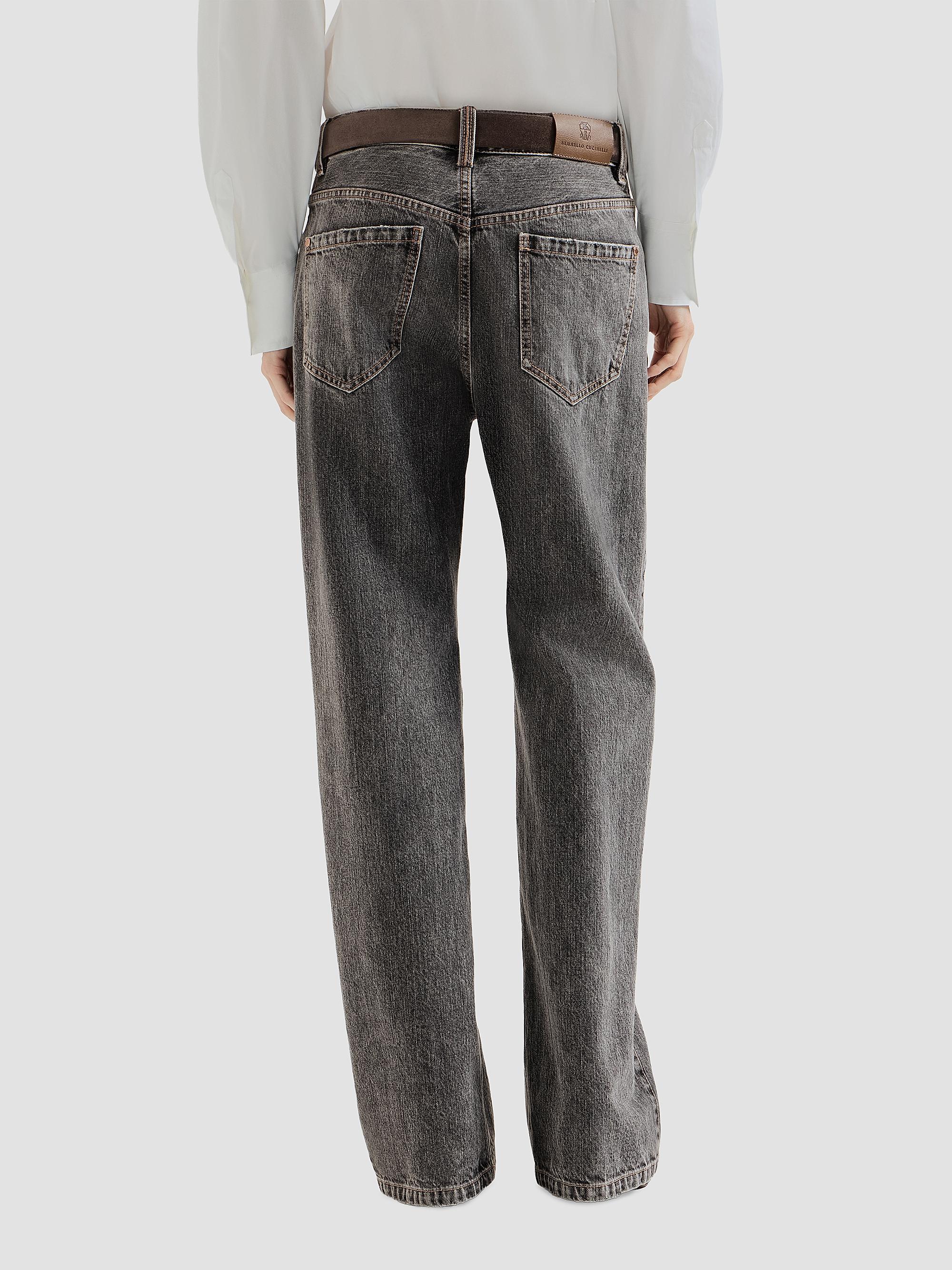 Brunello Cucinelli Women's Authentic Denim Contemporary Loose Jeans with Monili - Dark Grey | Thumbnail 3
