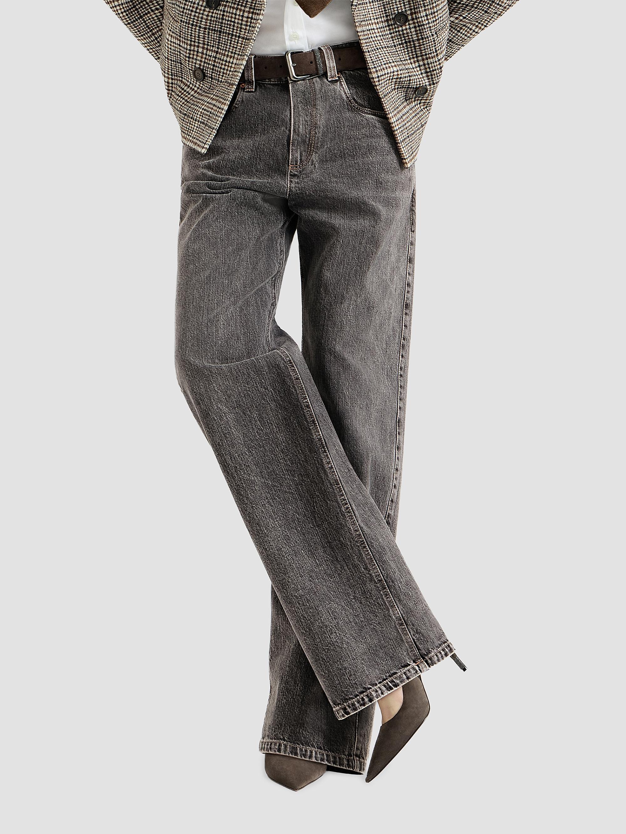 Brunello Cucinelli Women's Authentic Denim Contemporary Loose Jeans with Monili - Dark Grey | Thumbnail 4