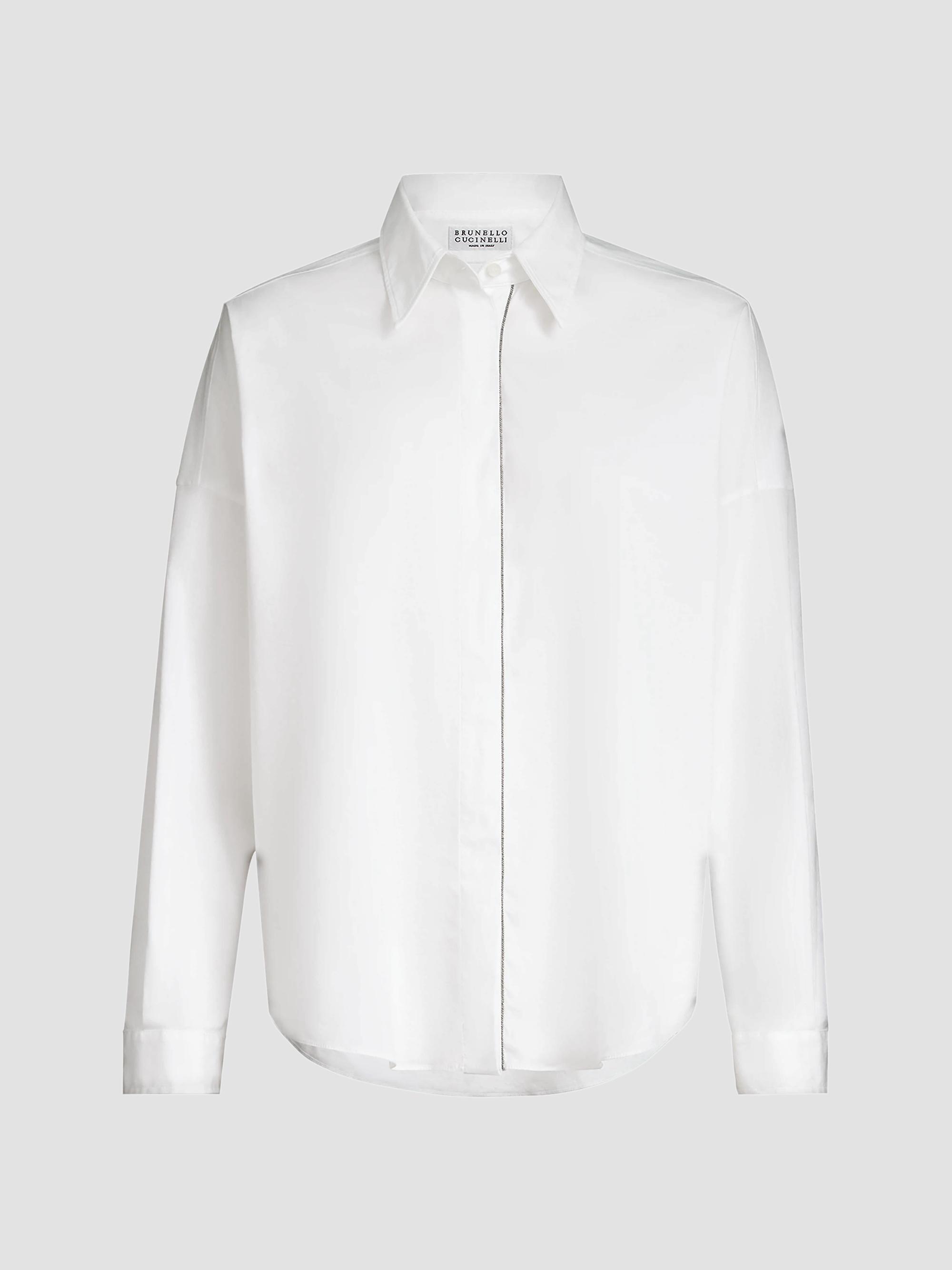 Brunello Cucinelli Women's Stretch Cotton Poplin Shirt with Shiny Trim - White