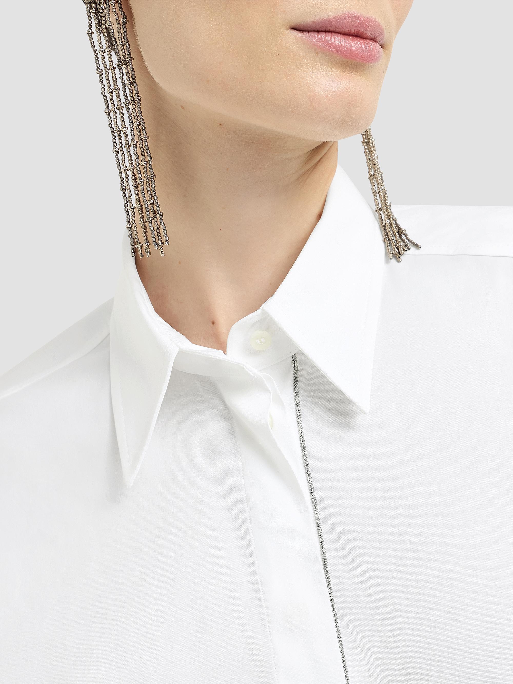 Brunello Cucinelli Women's Stretch Cotton Poplin Shirt with Shiny Trim - White | Thumbnail 5
