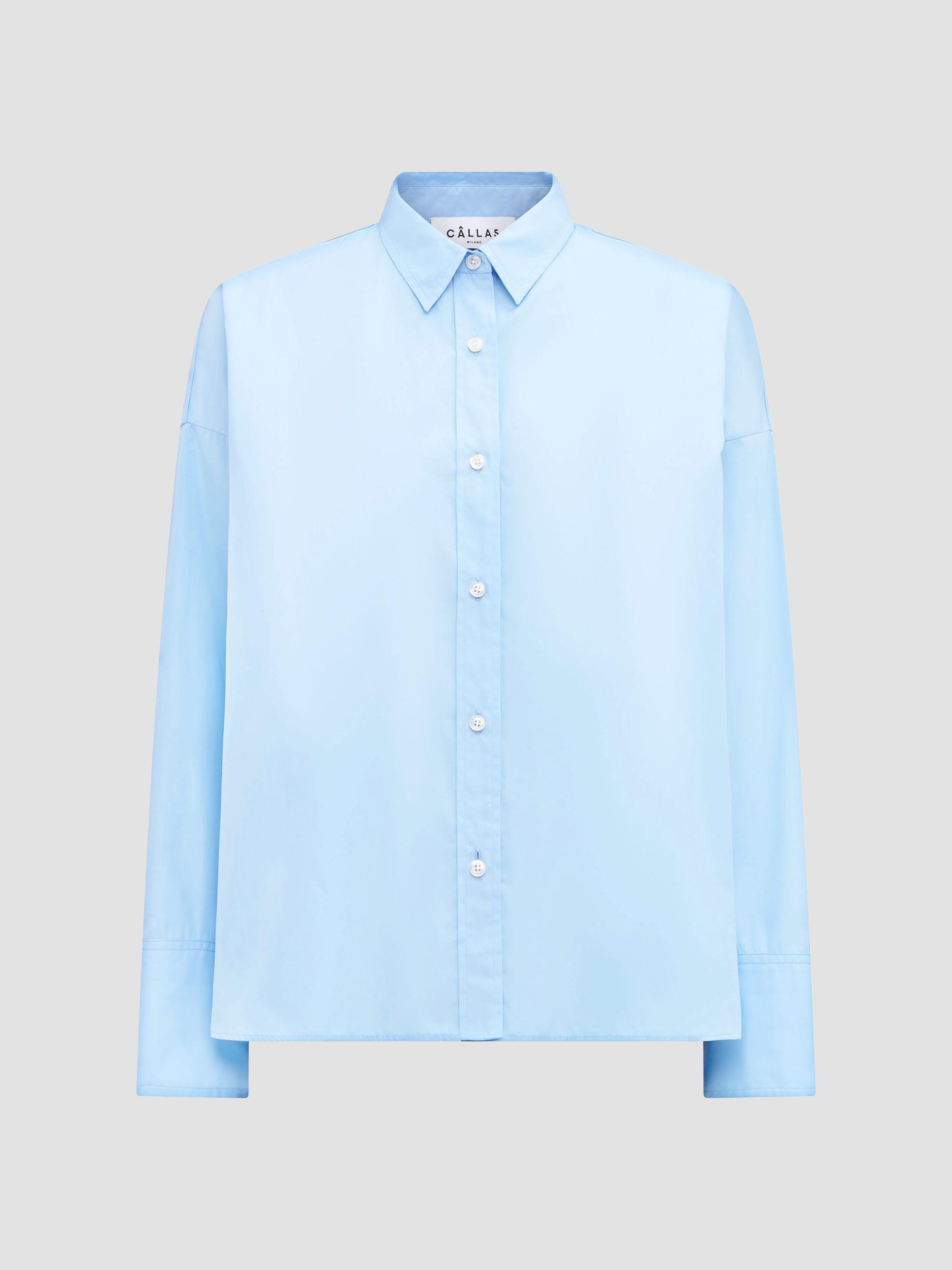 Callas Milano Women's Sirene Poplin Shirt with Silk Twill Lake Como Print Scarf Back - Pale Blue | Thumbnail 2