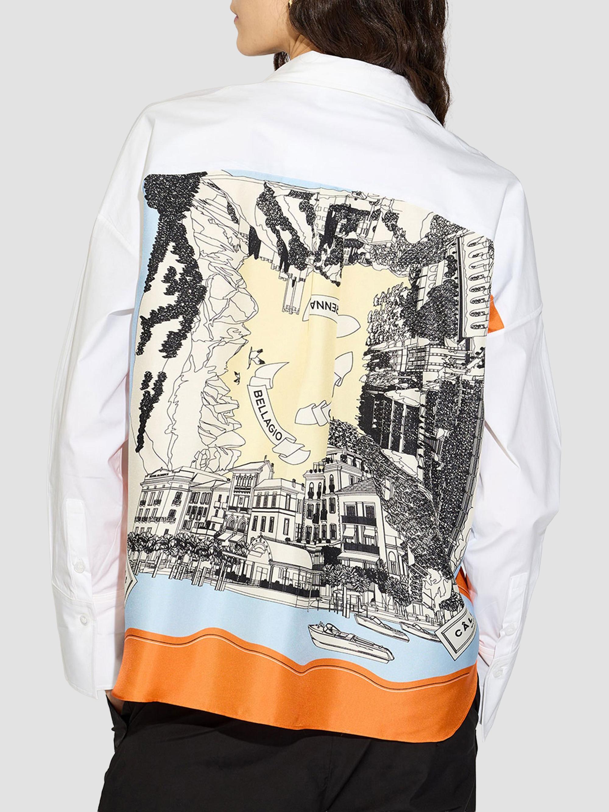 Callas Milano Women's Sirene Poplin Shirt with Silk Twill Lake Como Print Scarf Back - White