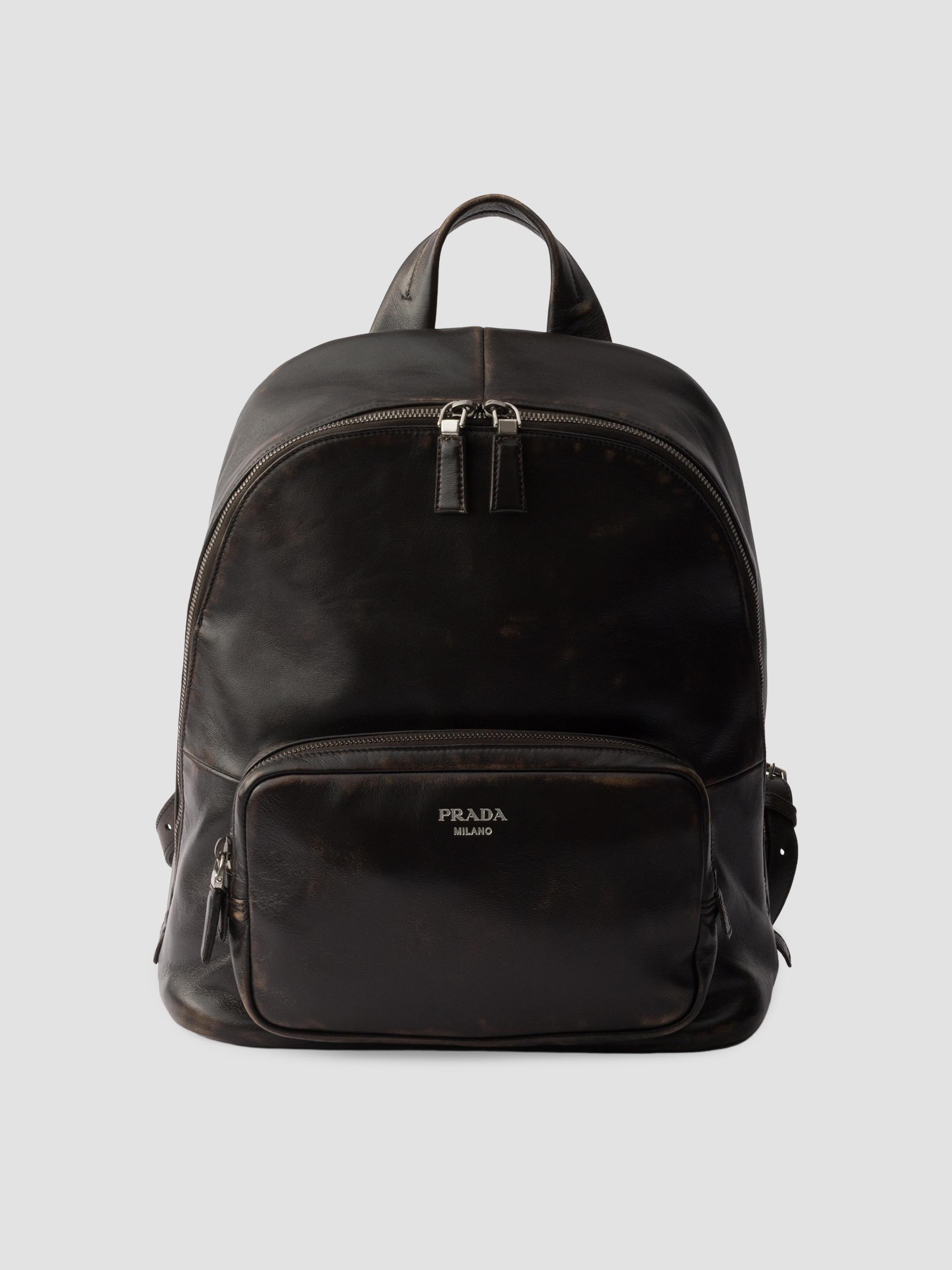 Prada Men's Distressed Nappa Leather Backpack - Brown | Thumbnail 9
