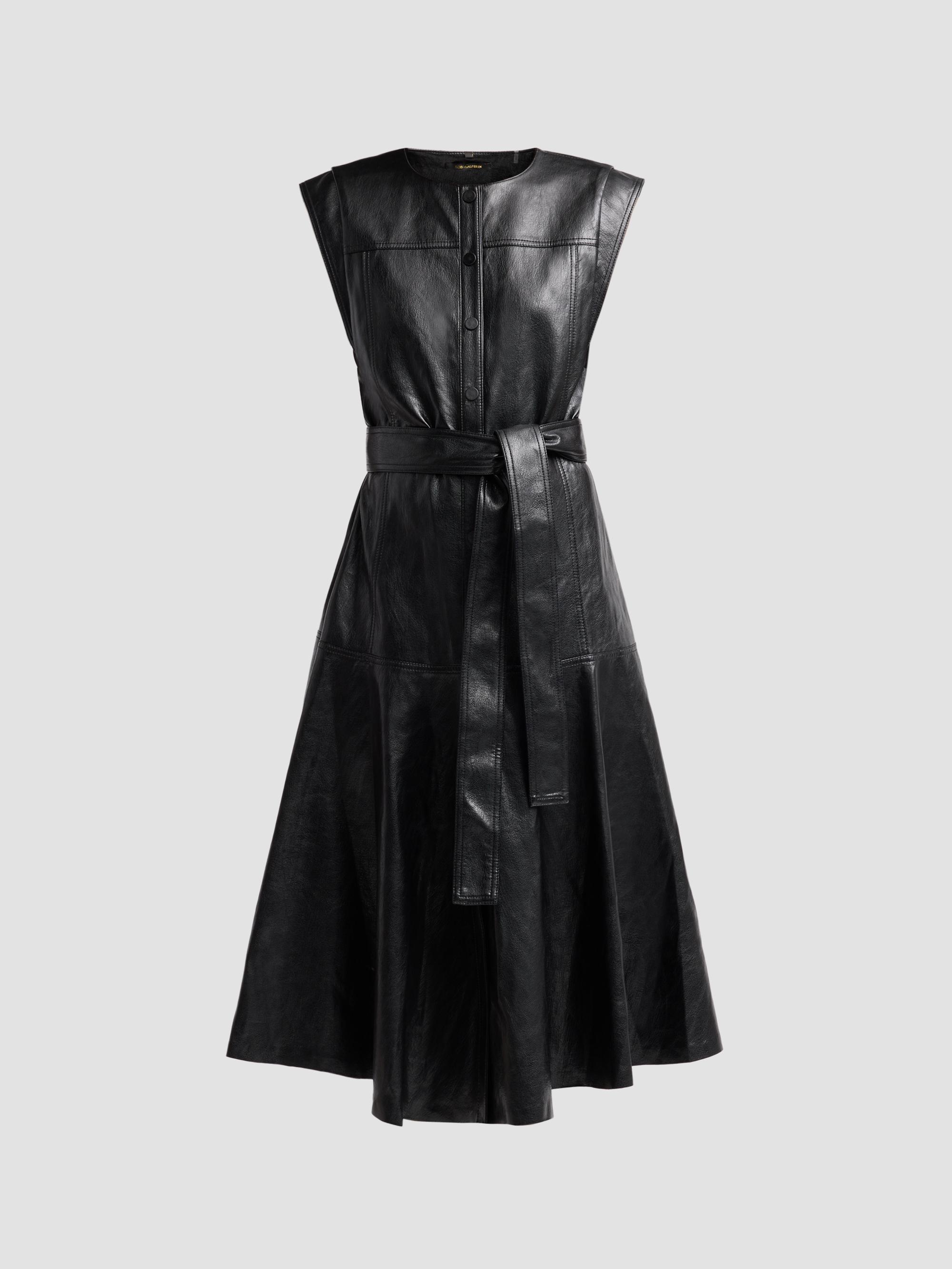 patent leather strapless dress Norma Kamali Grace Vegan Minidress how to style a black leather dress