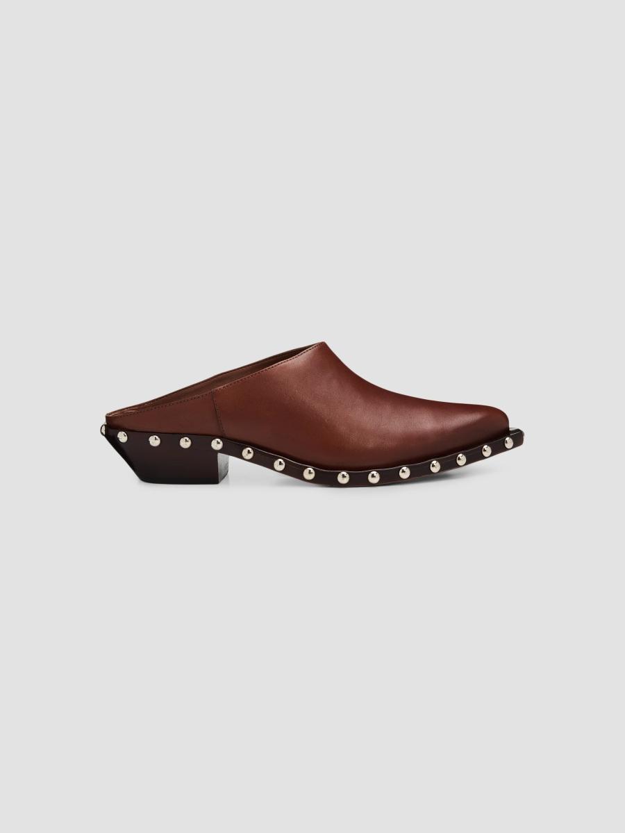 美品 Shiun LEATHER SQUARE MULE Schutz Taylor 30MM Studded Leather Mules | Saks Fifth Avenue
