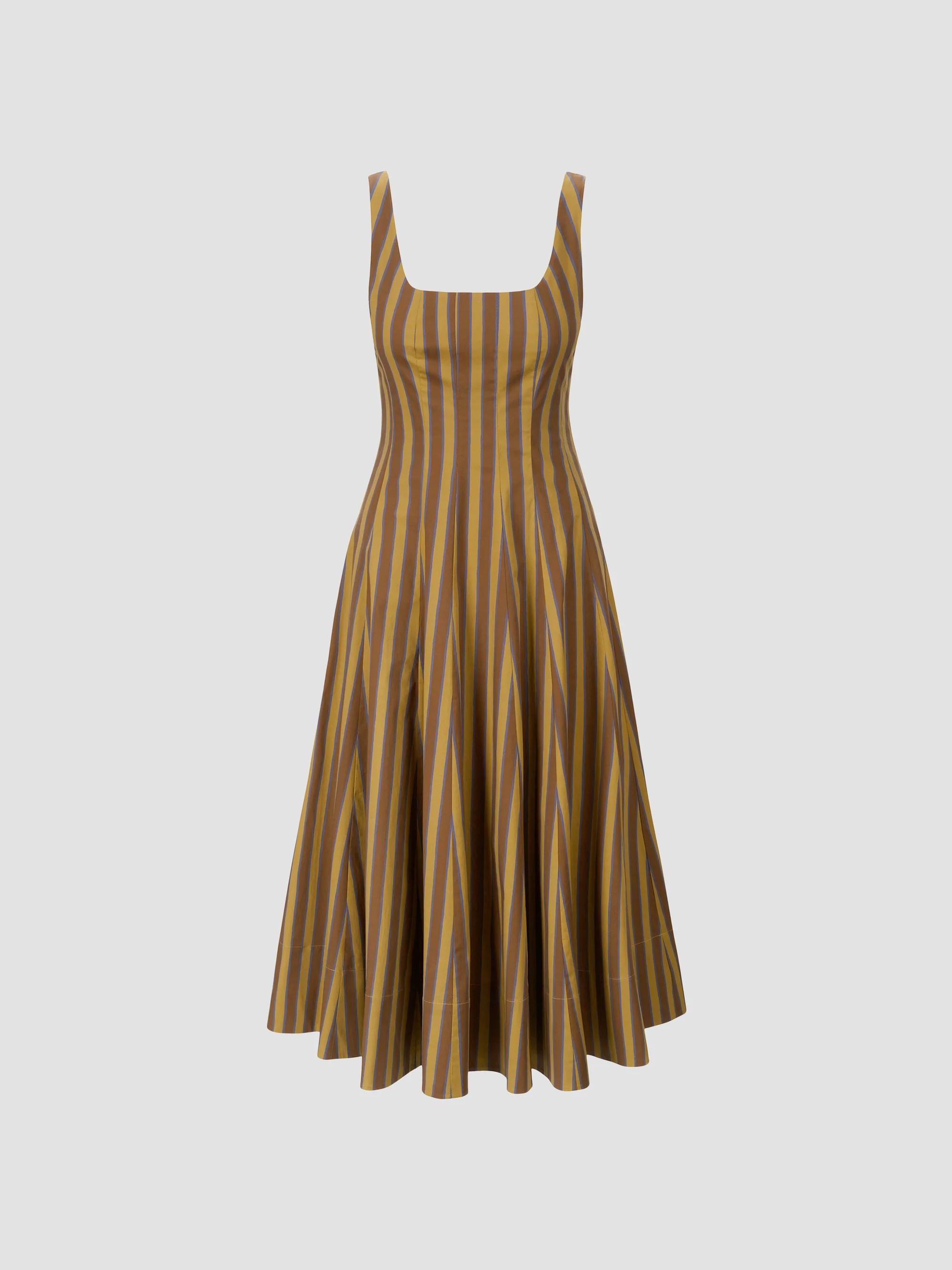 staud wells pleated stretch-cotton a-line midi-dress Plaid Linen-Blend Midi Dress Plaid