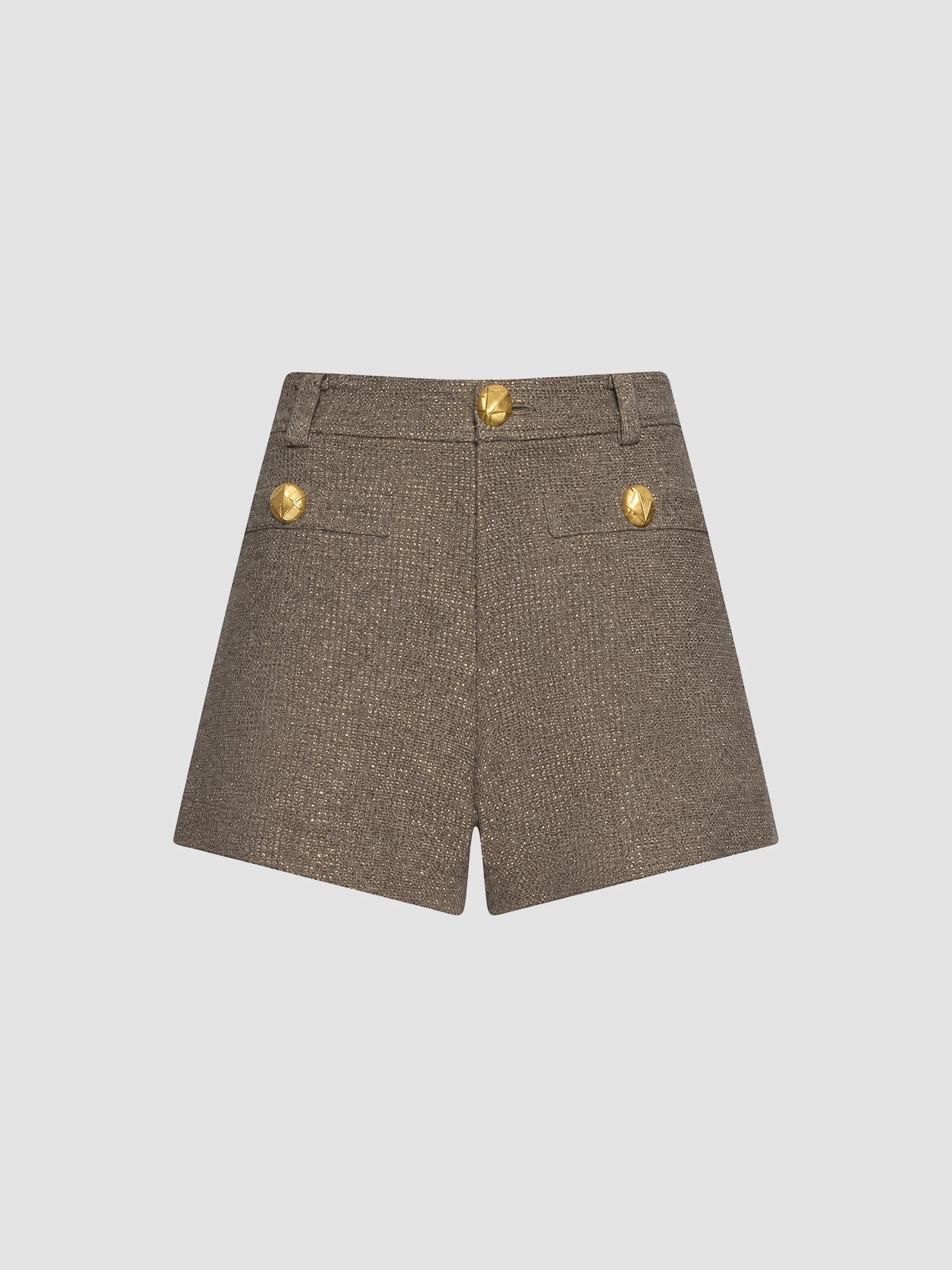 L'AGENCE Women's Dionne Textured Cotton-Blend Shorts - Mota Light Gold - Size 12
