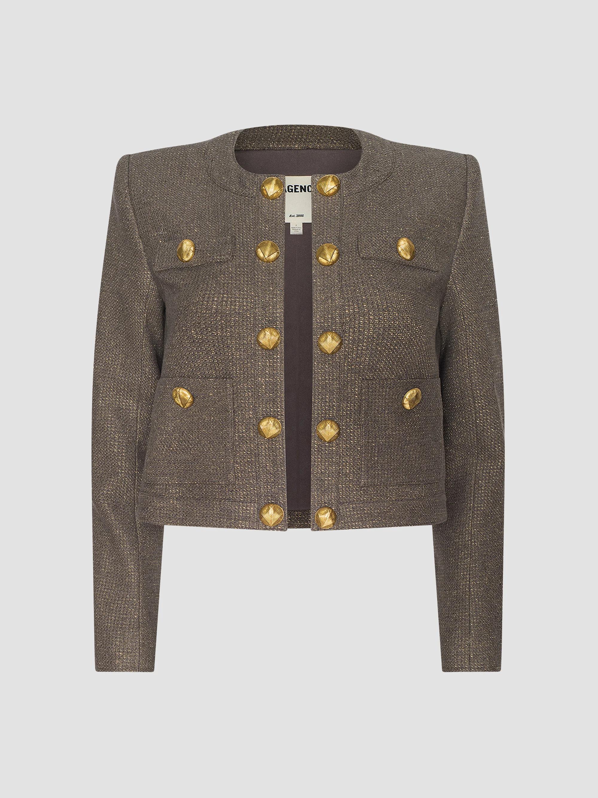 L'AGENCE Maddox Cropped Double-Breasted Denim Jacket | Saks Fifth