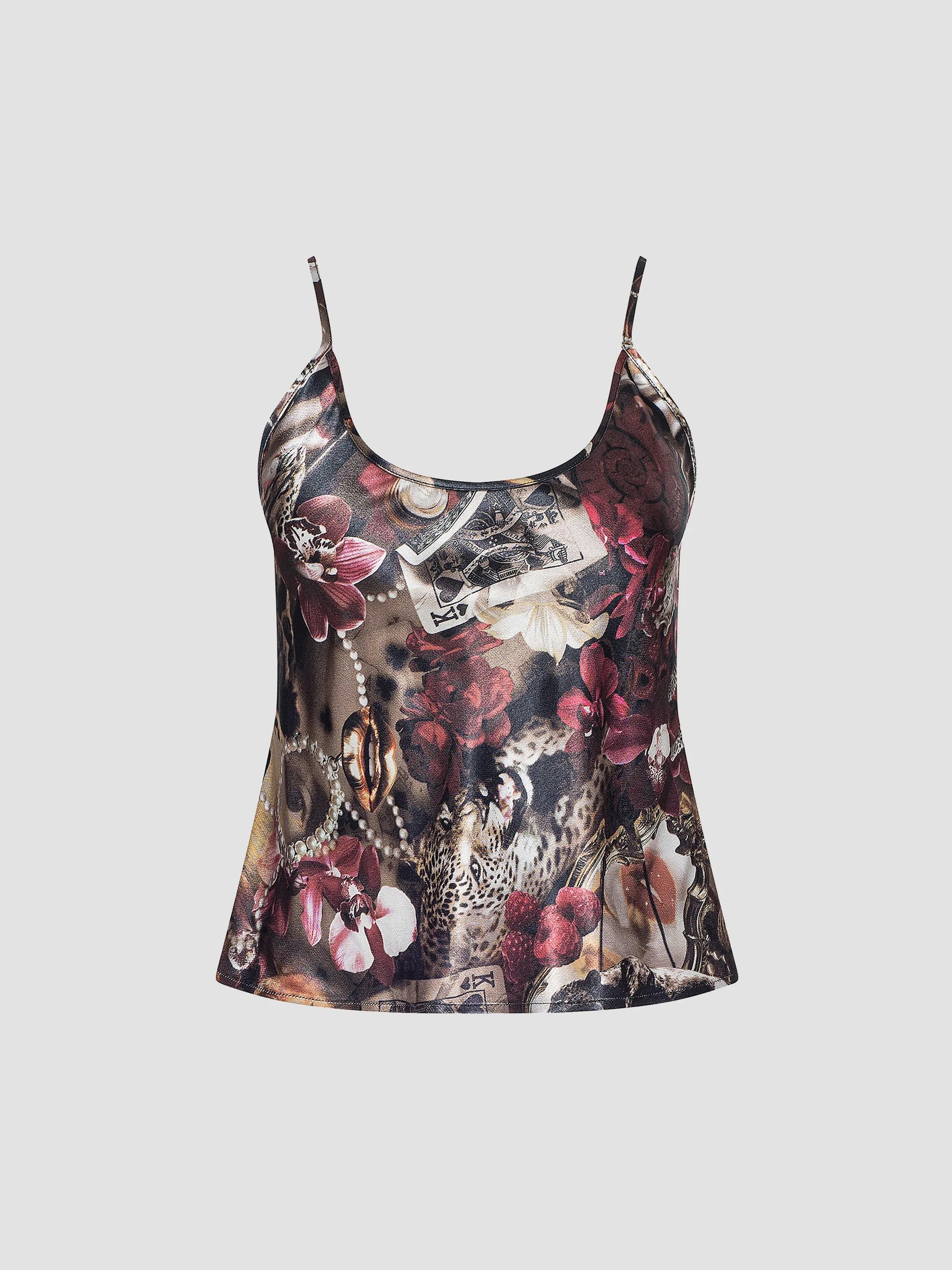 L'AGENCE Women's Charmy U-Neck Cami Top - Burgundy Multi Lux - Size Small