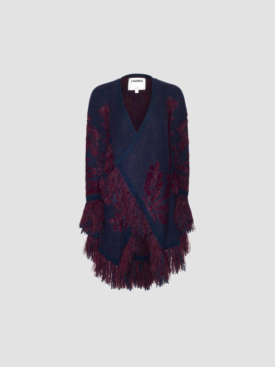 L'agence Women's Naiad Jacquard Fringe Cardigan In Midnight Burgundy Jacquard