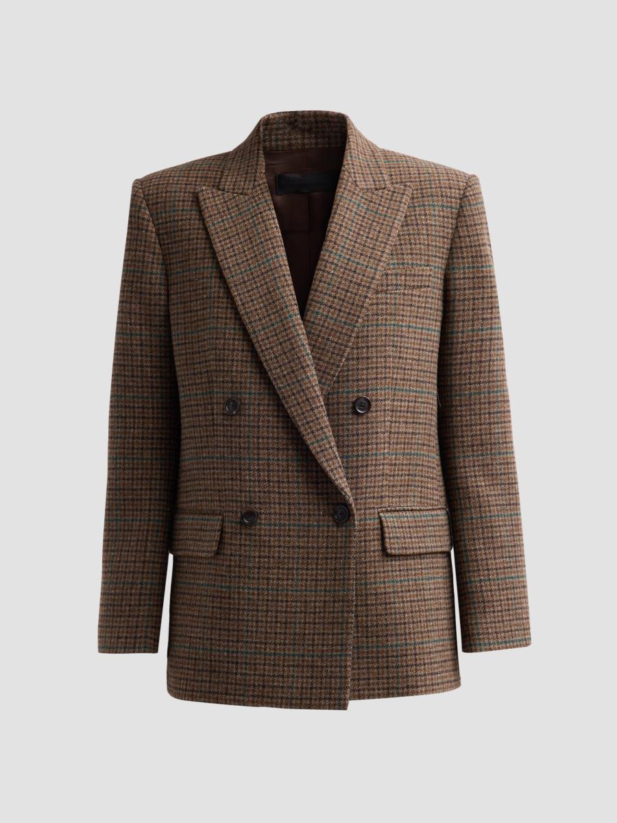 Nili Lotan Women's Leston Micro Check Wool Blazer In Brown Check