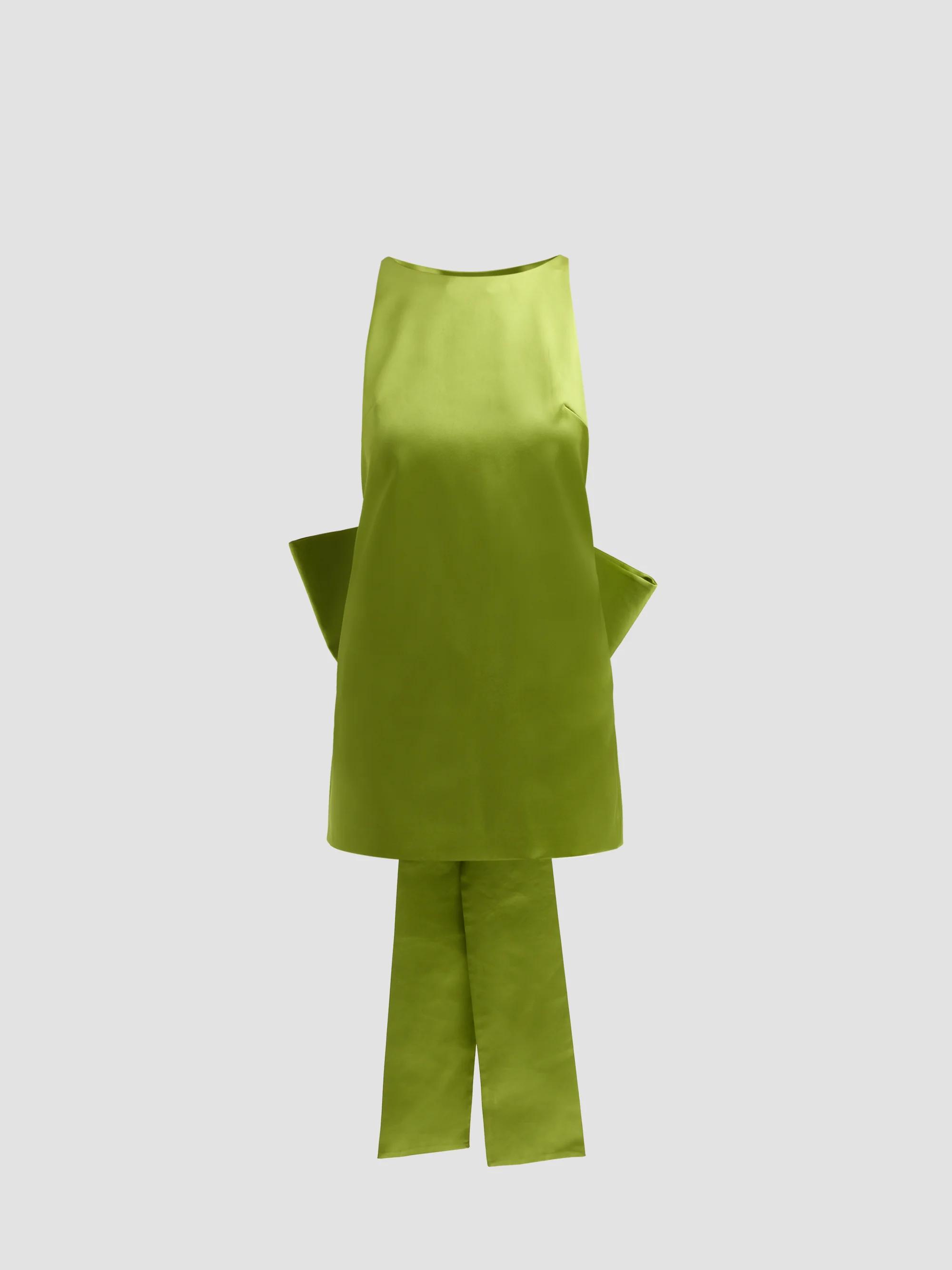 Women's Satin Bow Mini Dress - Green - Size 0