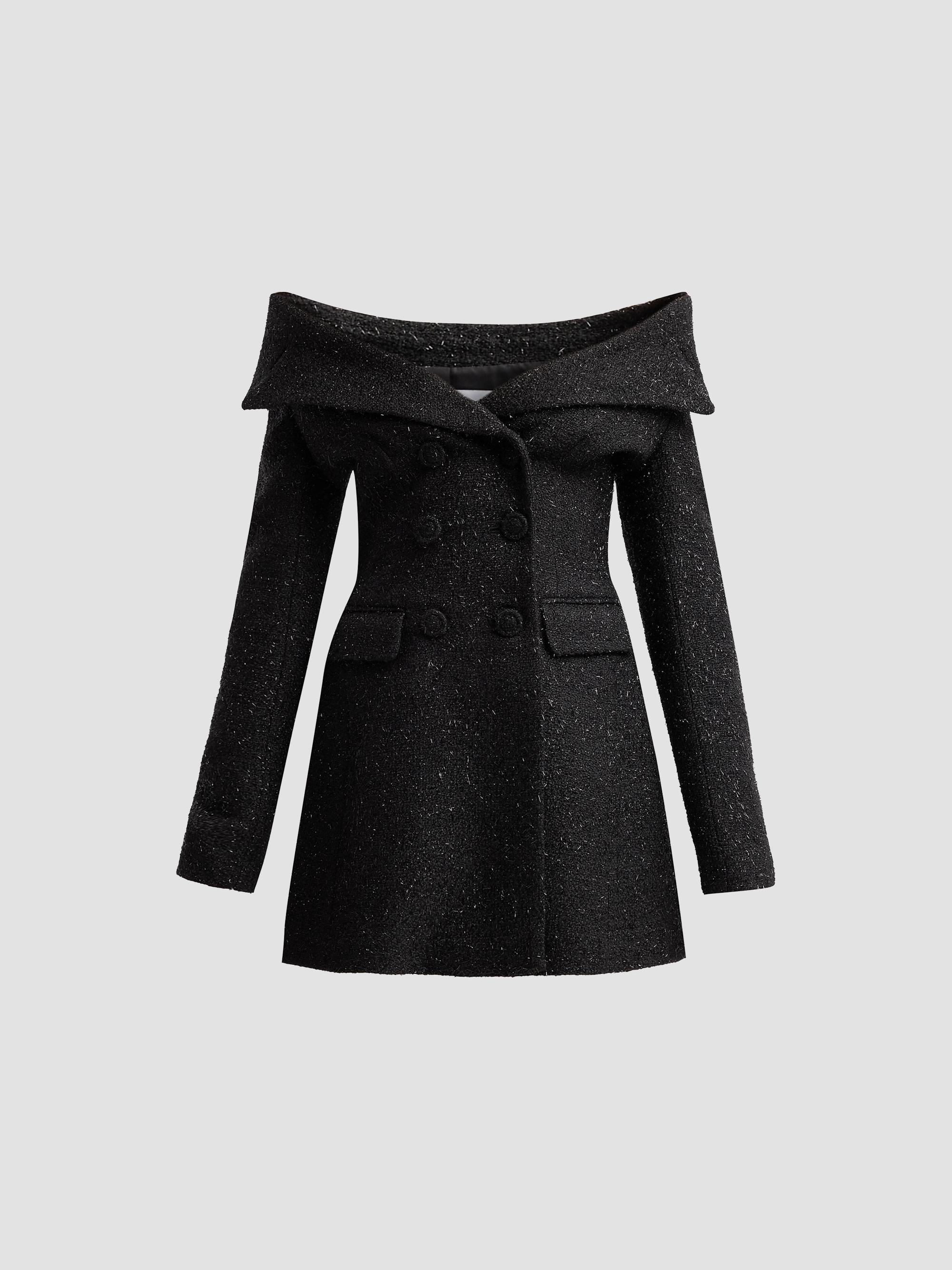 self portrait black boucle mini dress Self-Portrait Women's Metallic - Boucle collared