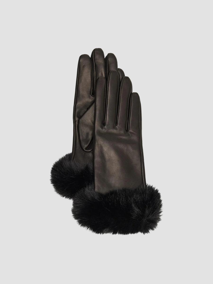 Sofia Cashmere Women's Faux-fur Leather Gloves In Black