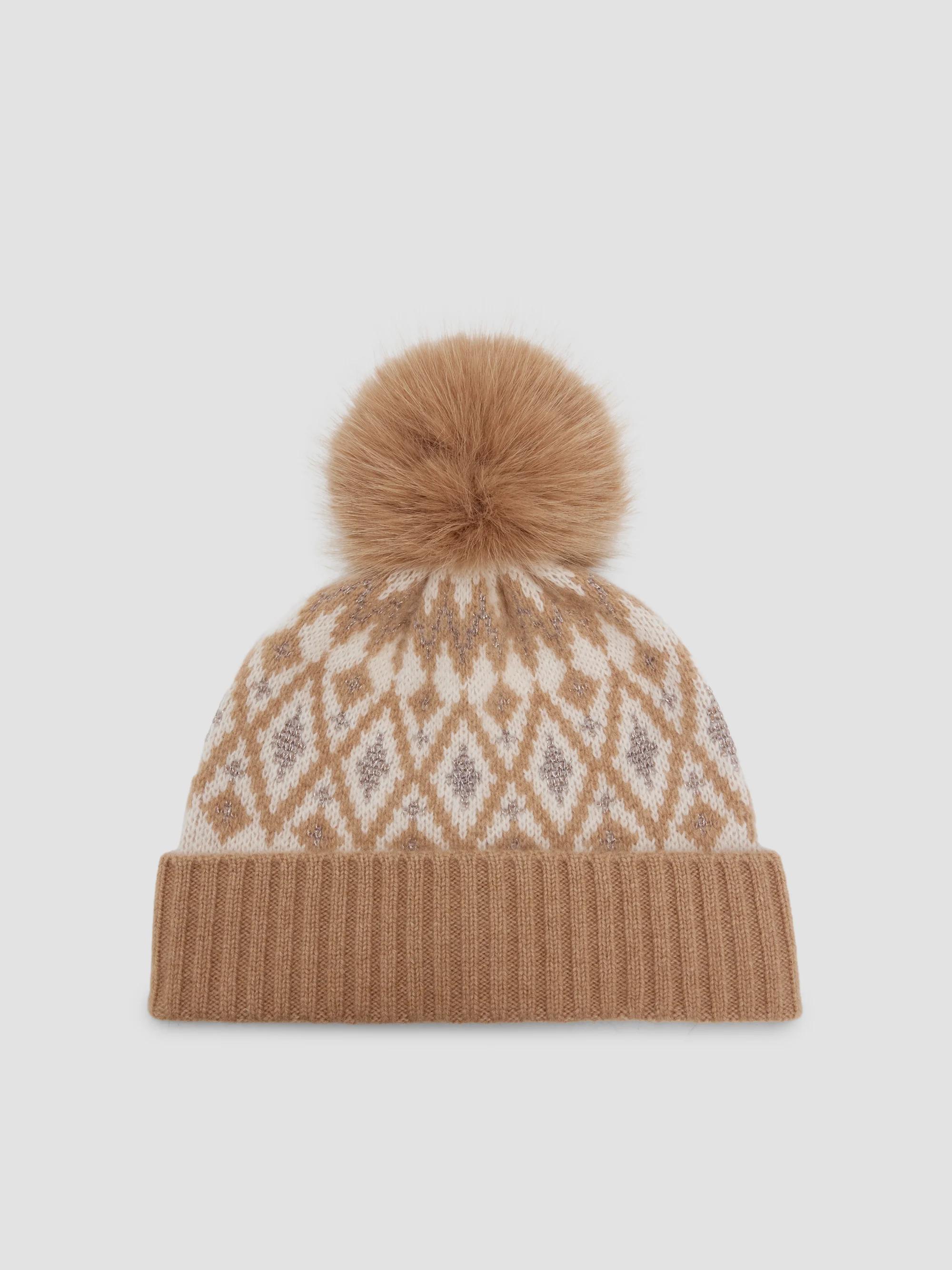 Sofia Cashmere Women's Fair Isle-Style Cashmere Beanie - Camel Combo
