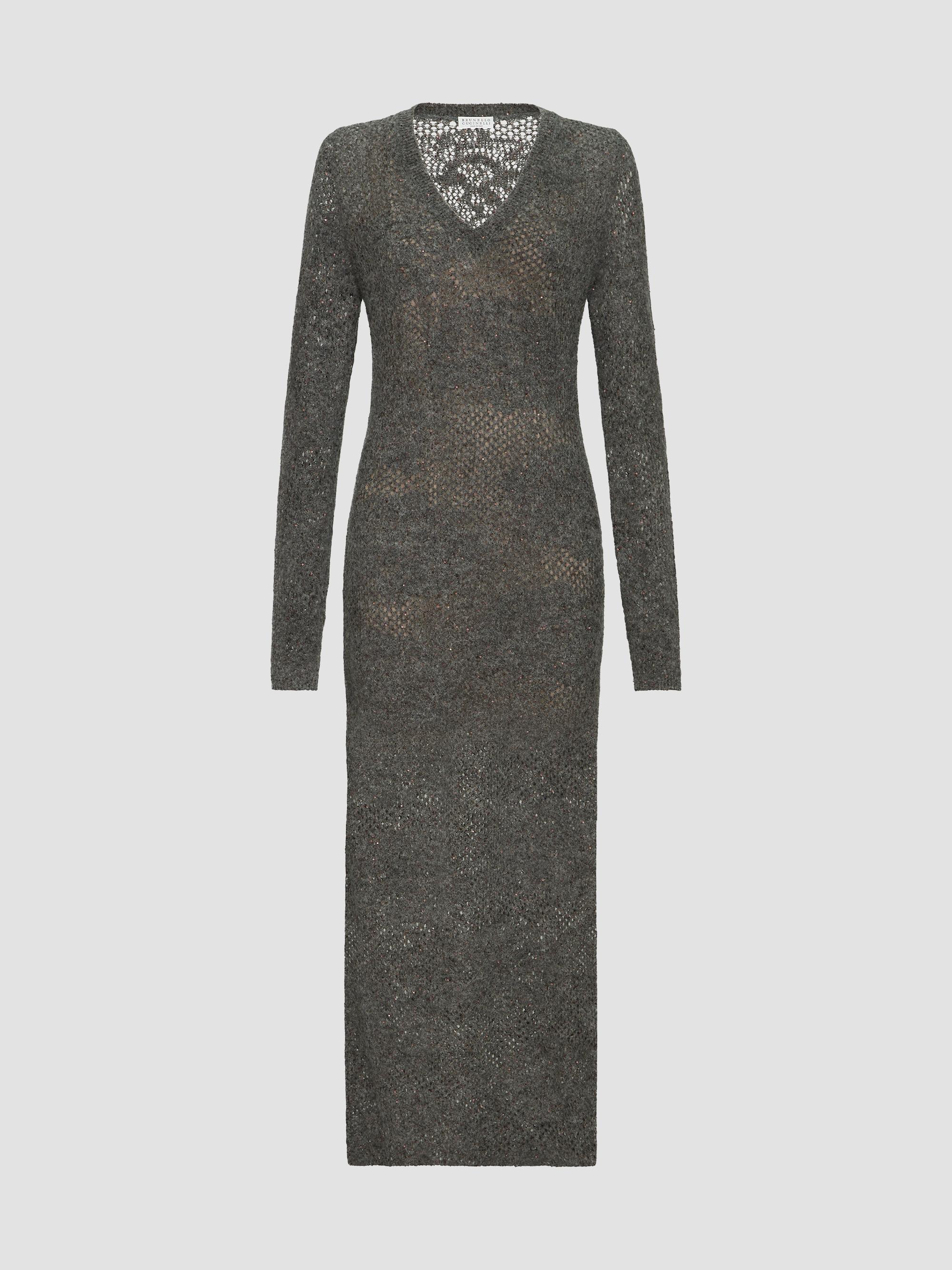brunello cucinelli knit dress Women's Lace Flowers in Sparkling Mohair - Lead Crochet dress