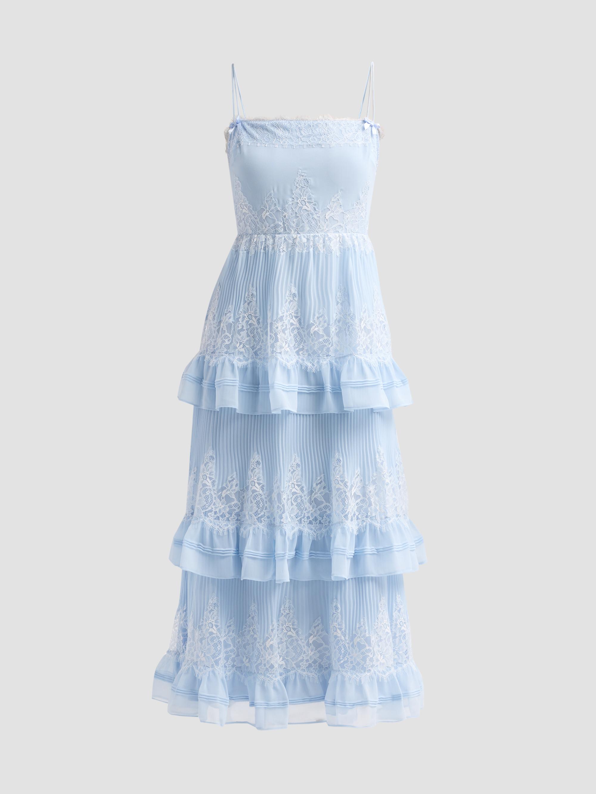 Chiffon Lace Tiered Midi Dress