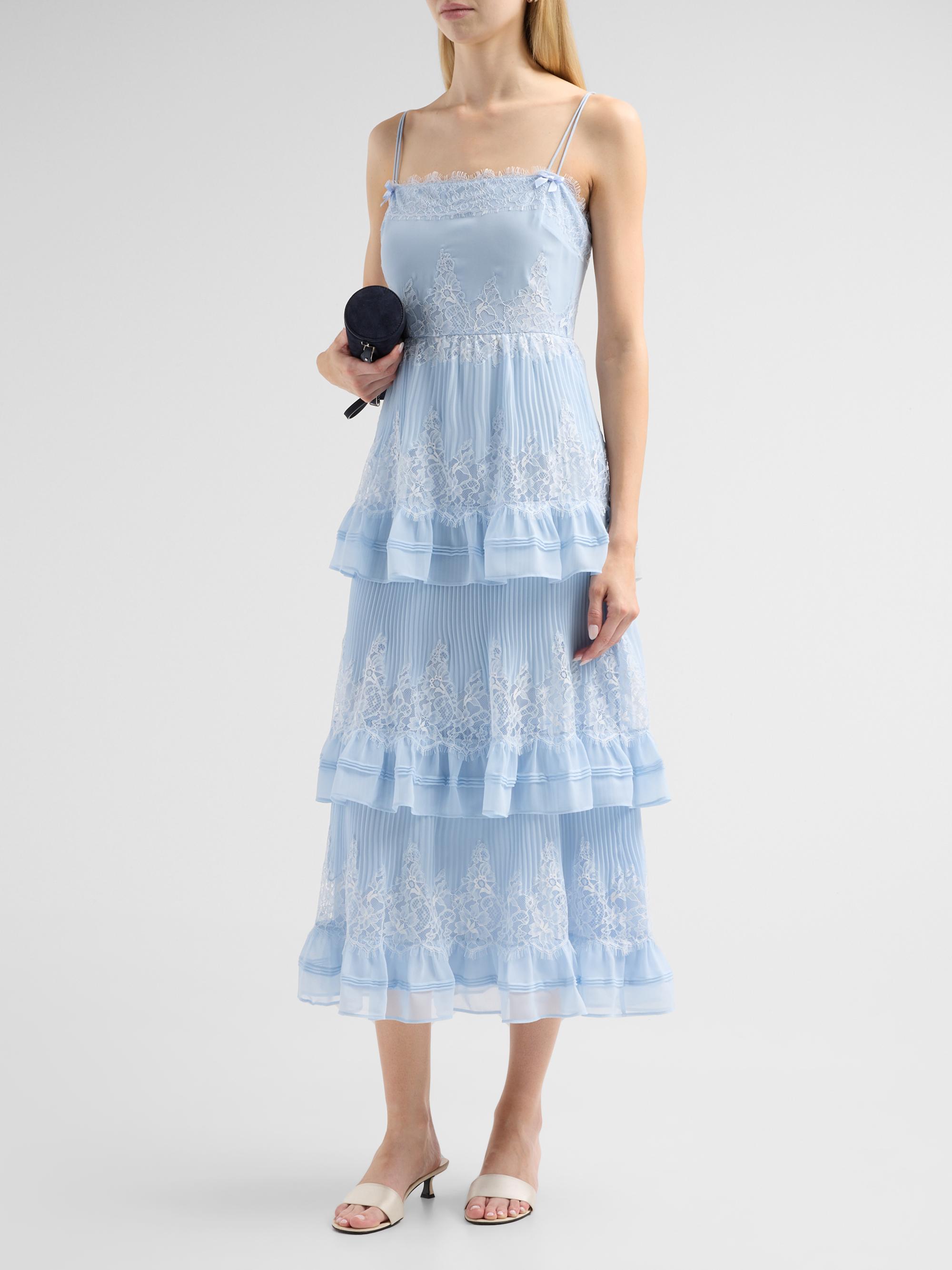 Chiffon Lace Tiered Midi Dress
