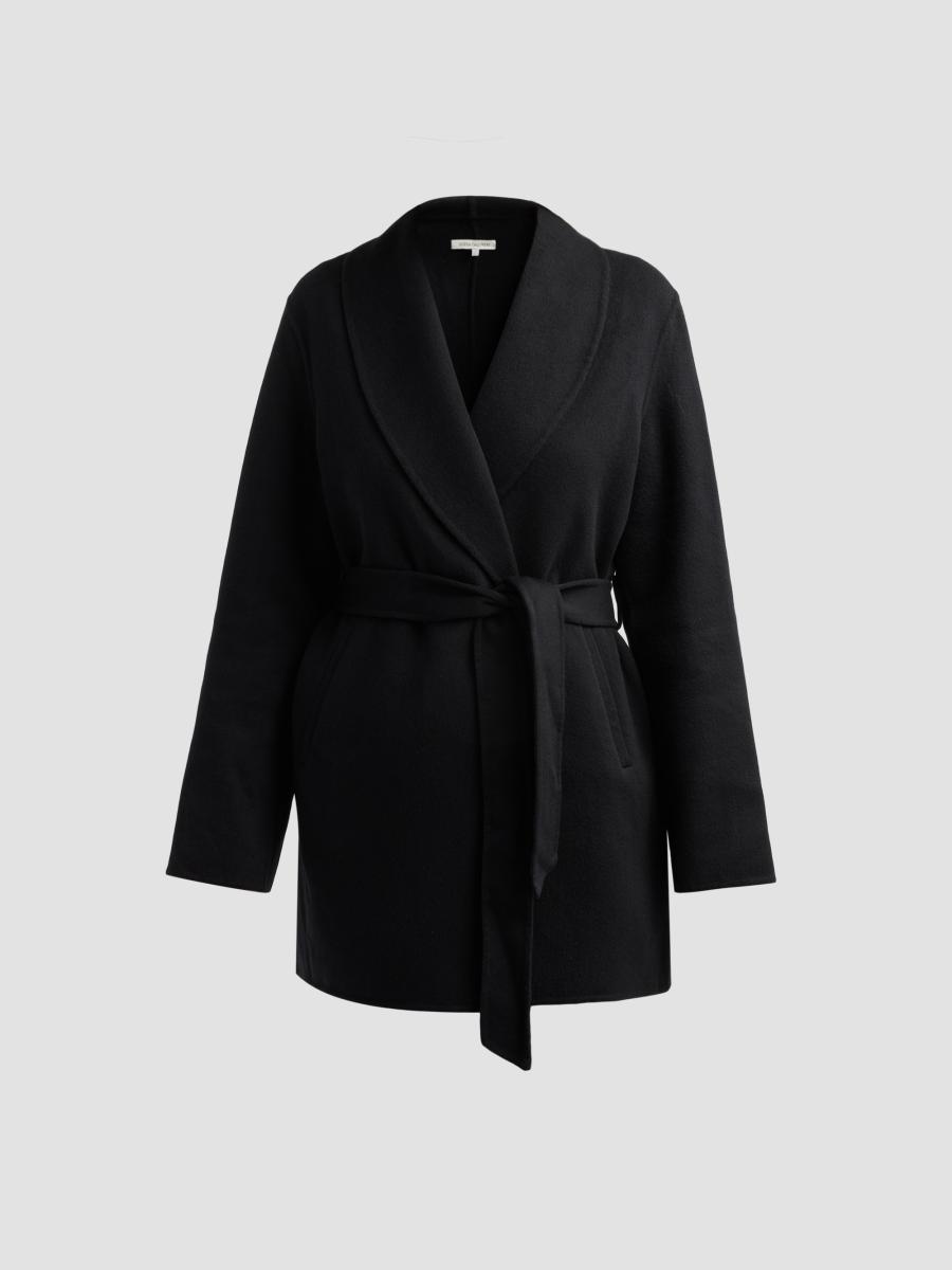 Sofia Cashmere Women's Double Face Wool-cashmere-blend Belted Wrap Coat In Black