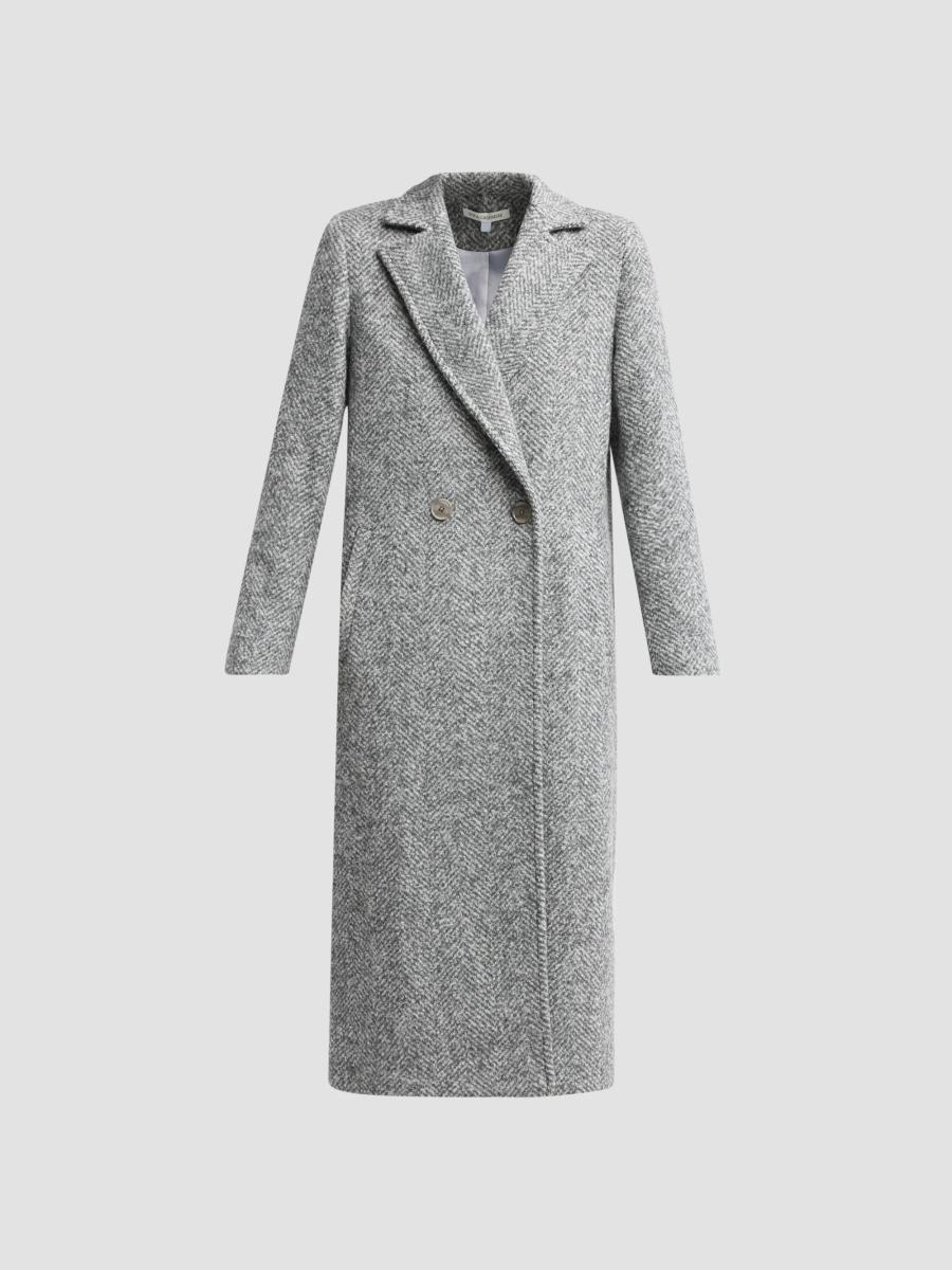 Sofia Cashmere Women's Herringbone Double-breasted Long Coat In Grey Multi