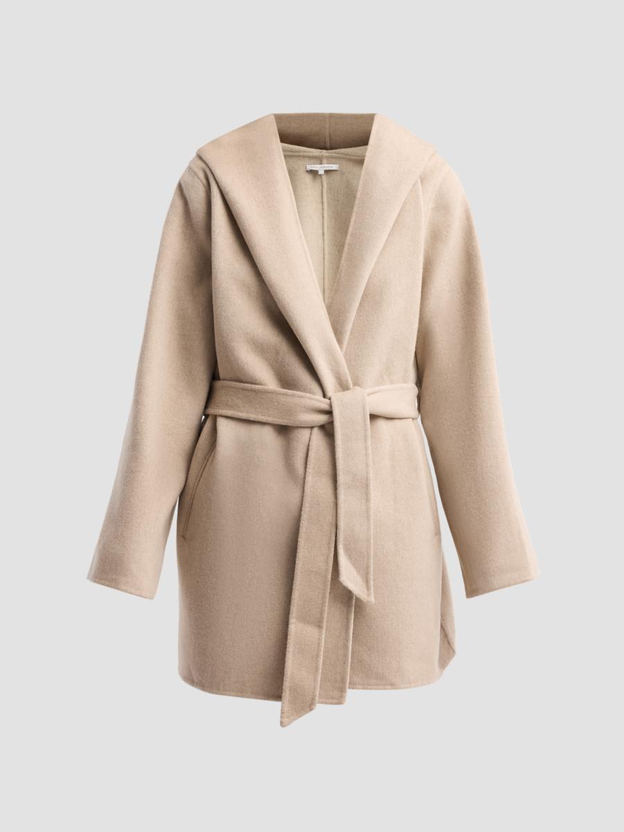 Sofia Cashmere Women's Double Face Wool-cashmere-blend Hooded Wrap Coat In Oat Beige