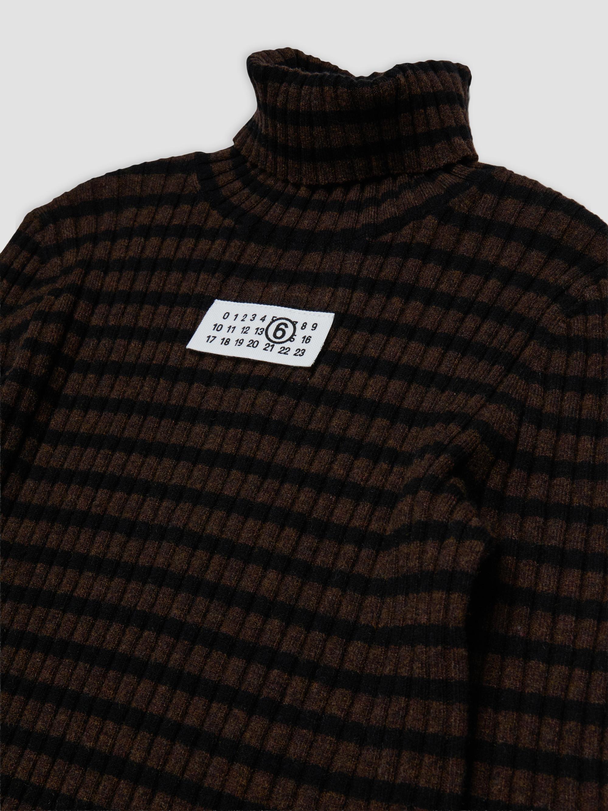 Maison Margiela Little Kid's & Kid's Striped Jersey Turtleneck Sweater - Striped Brown | Thumbnail 3