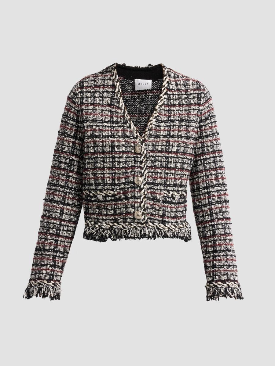Milly Women's Daphne Fringe Tweed Jacket In Gray