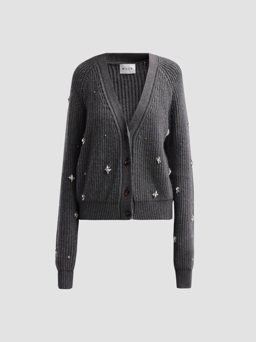 Milly Women's Ingrid Embellished Cardigan In Gray