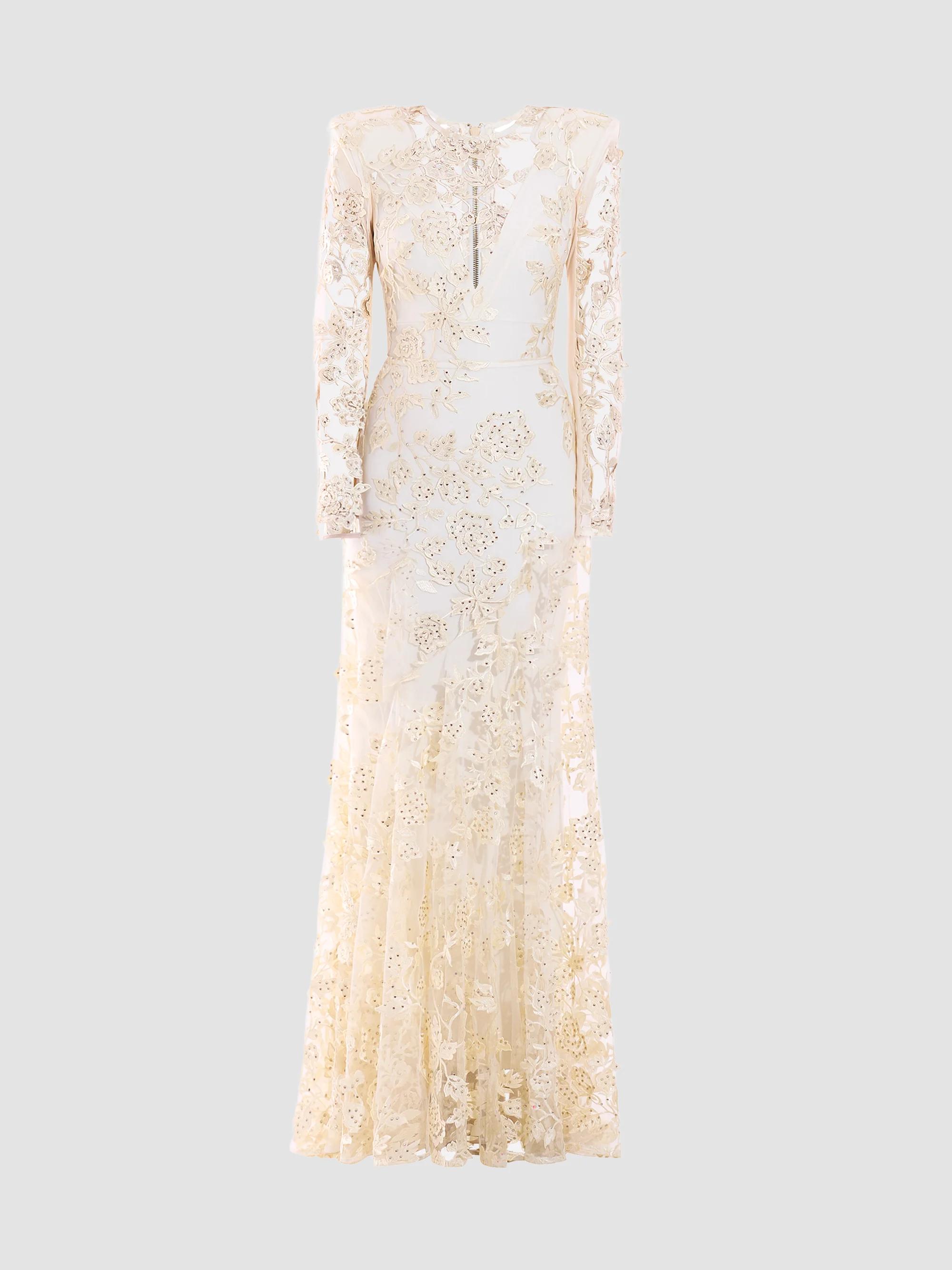 melina gold and white lace maxi dress Rabanne price_Under 499