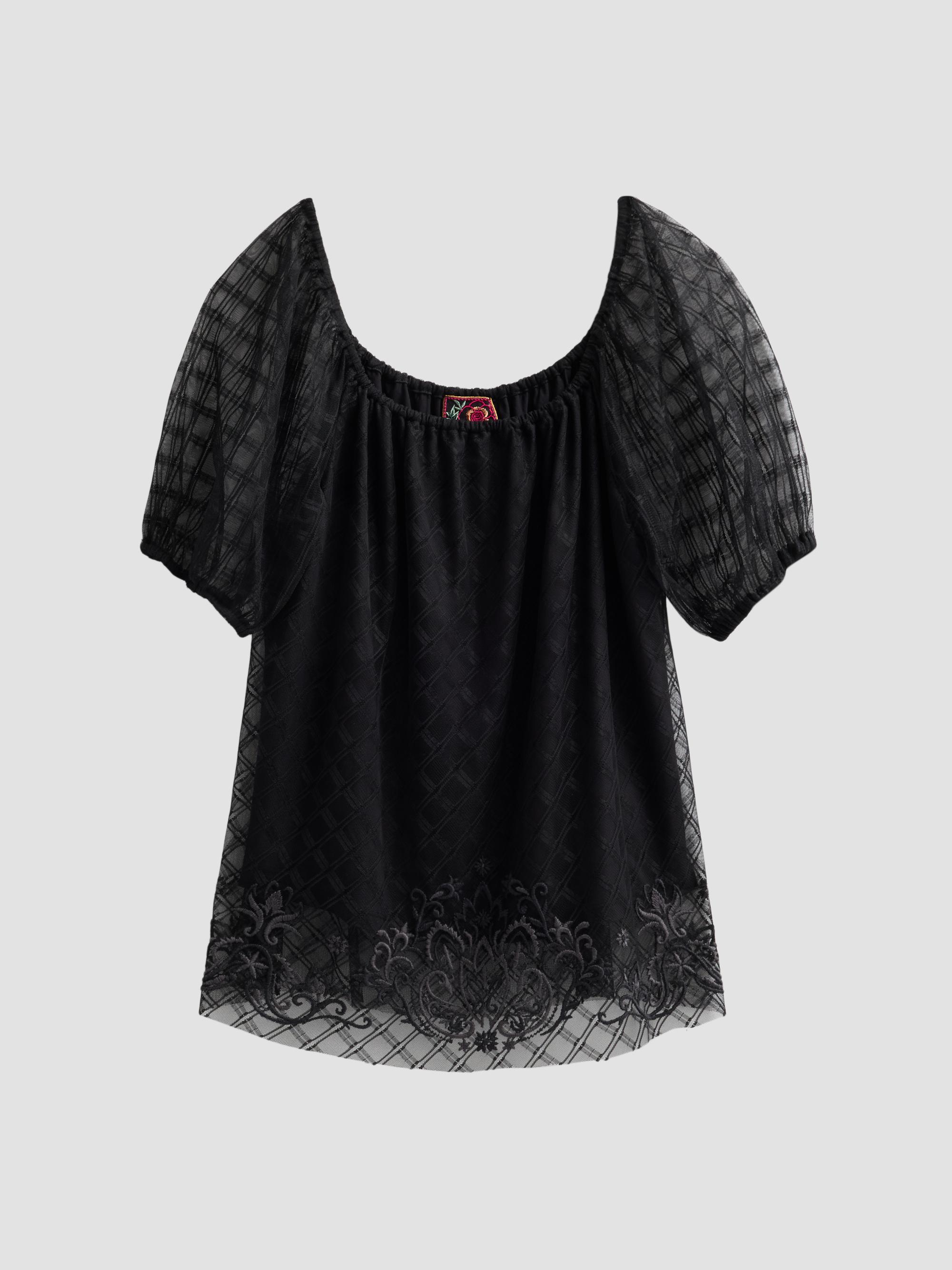 トップス 2WAY MESH DAMASK EMBROIDERY HOOD BLOUSE Johnny Was Amarrah Mesh Blouse | Saks Fifth Avenue