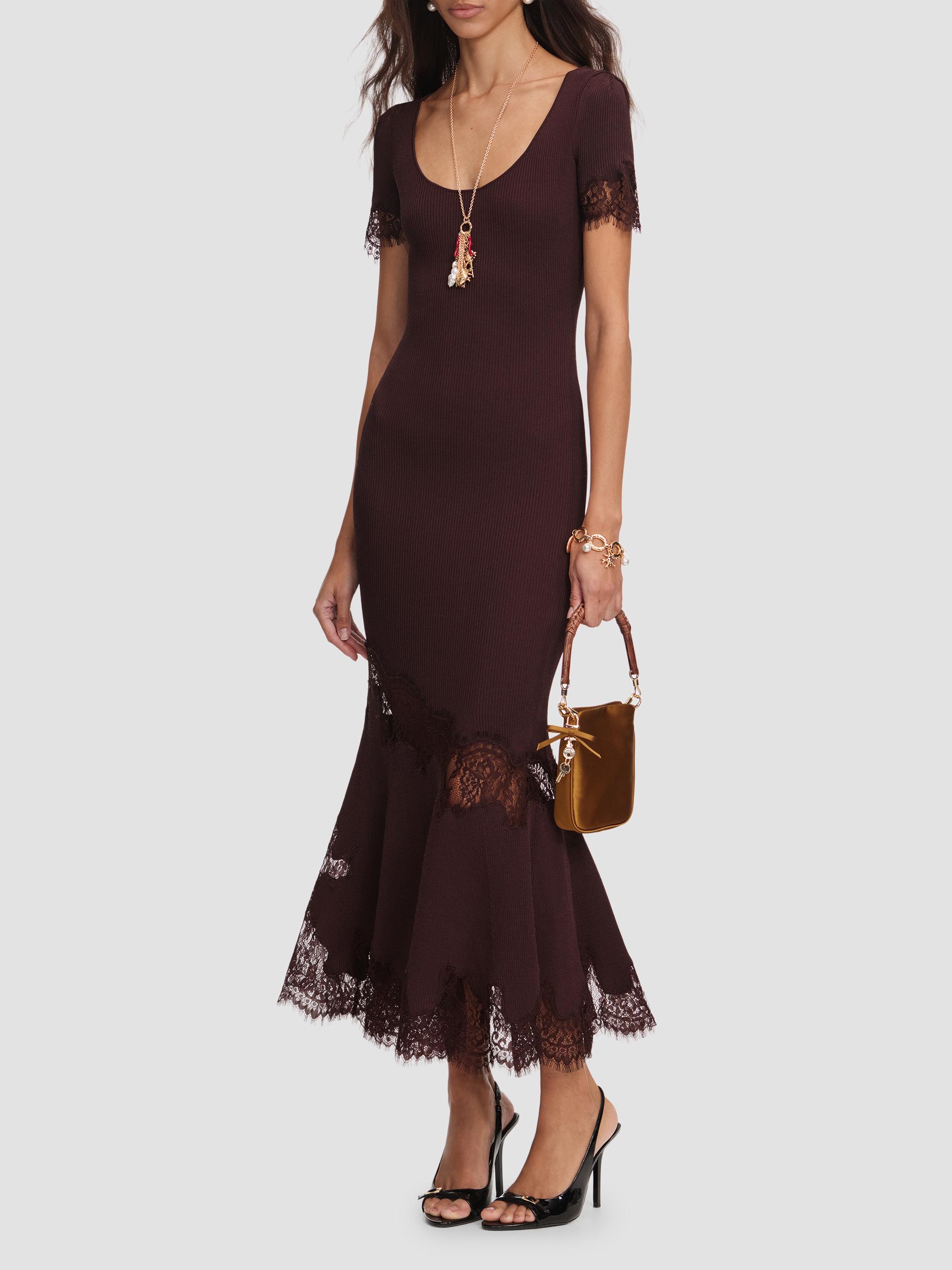 Lace-Trim Rib-Knit Midi Dress