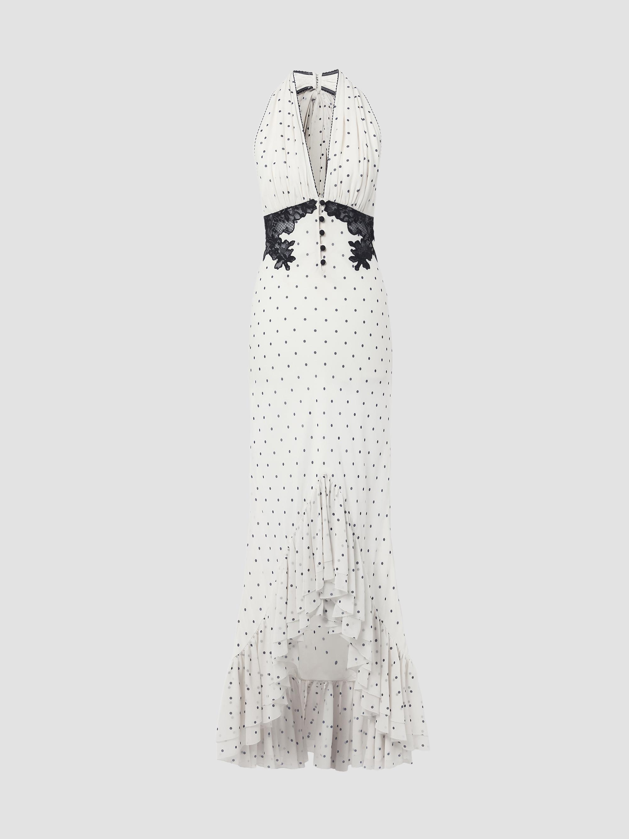 self portrait halter neck dress Self-Portrait Polka Dot Midi in White As casual polished restraint