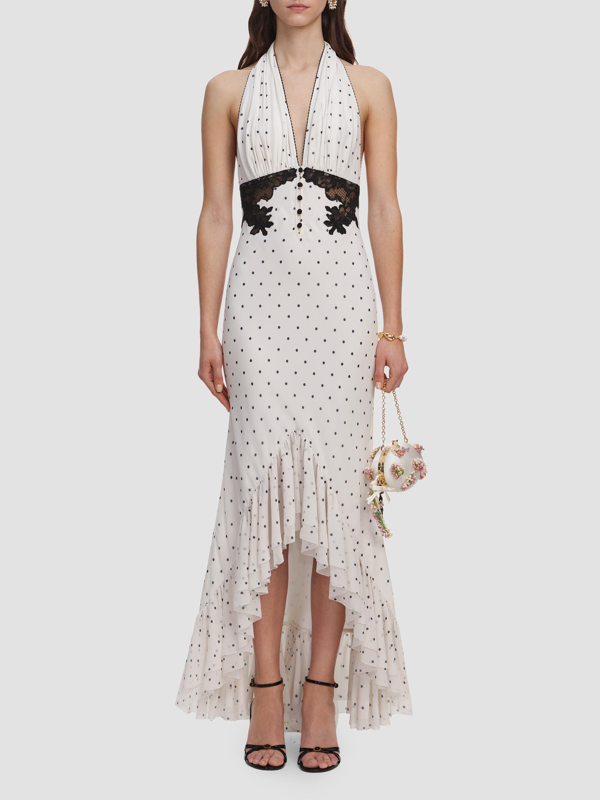Self-Portrait Polka Dot Halter Neck Midi Dress in White